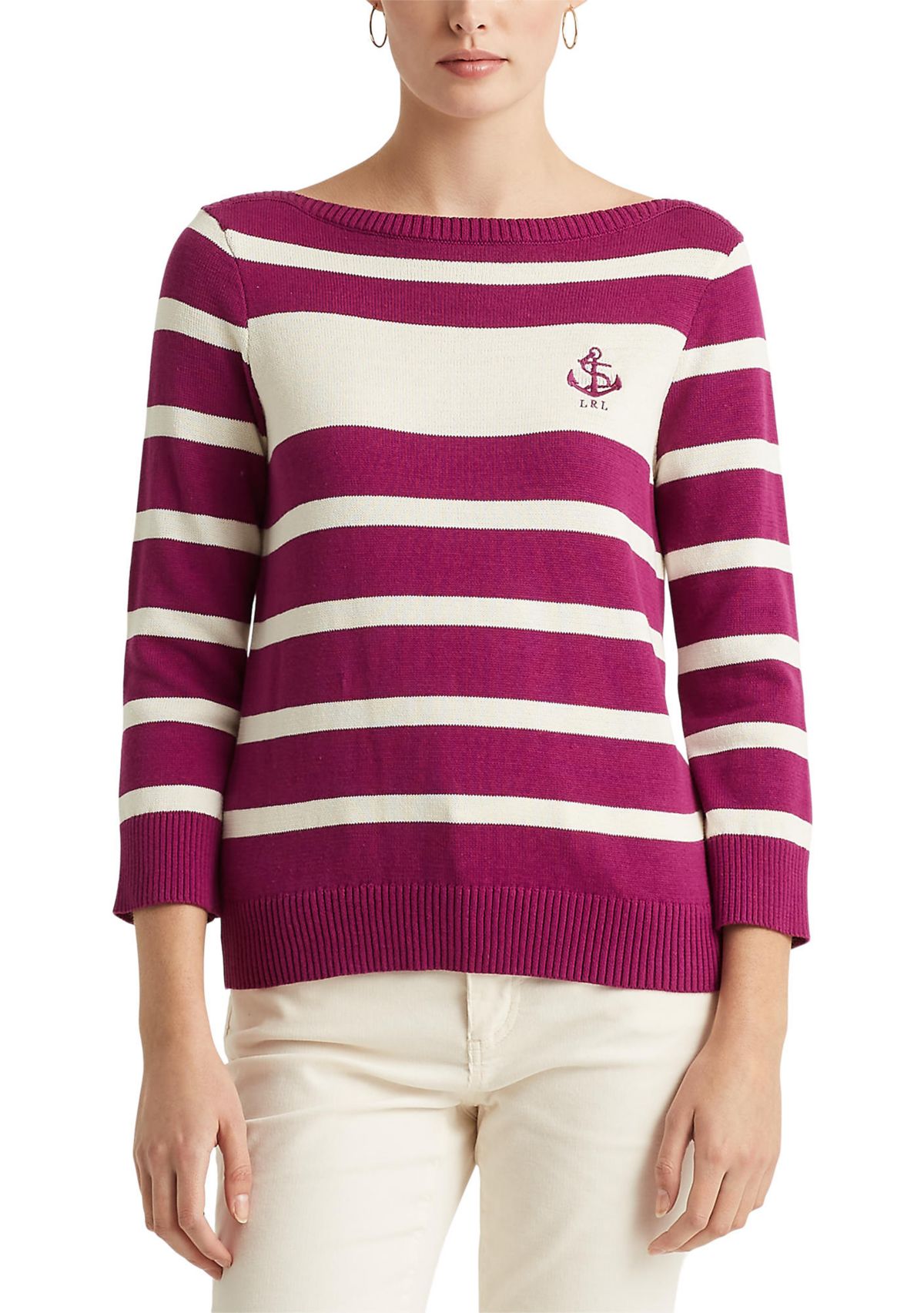 Striped Cotton Boat Neck Sweater
