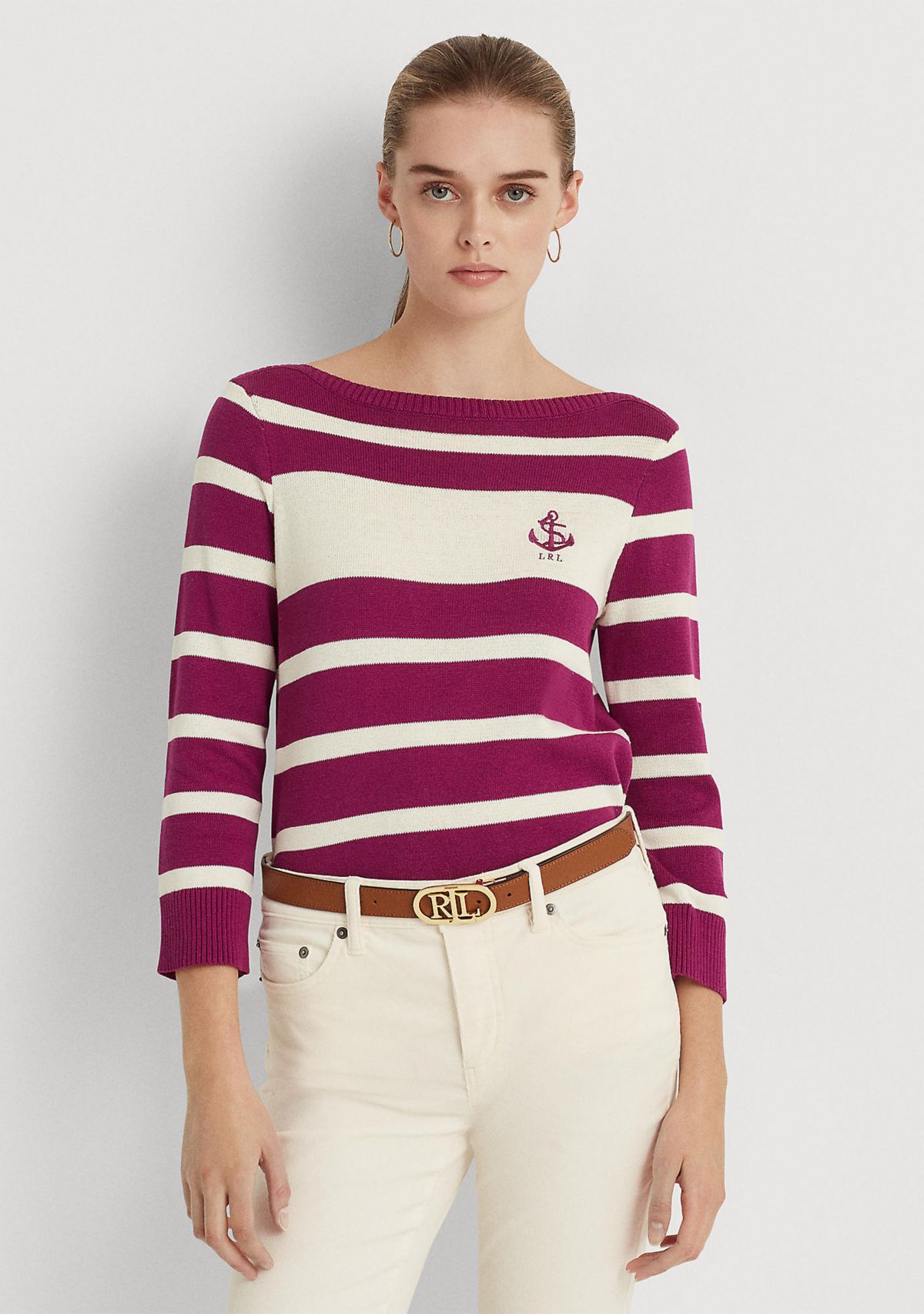 Striped Cotton Boat Neck Sweater