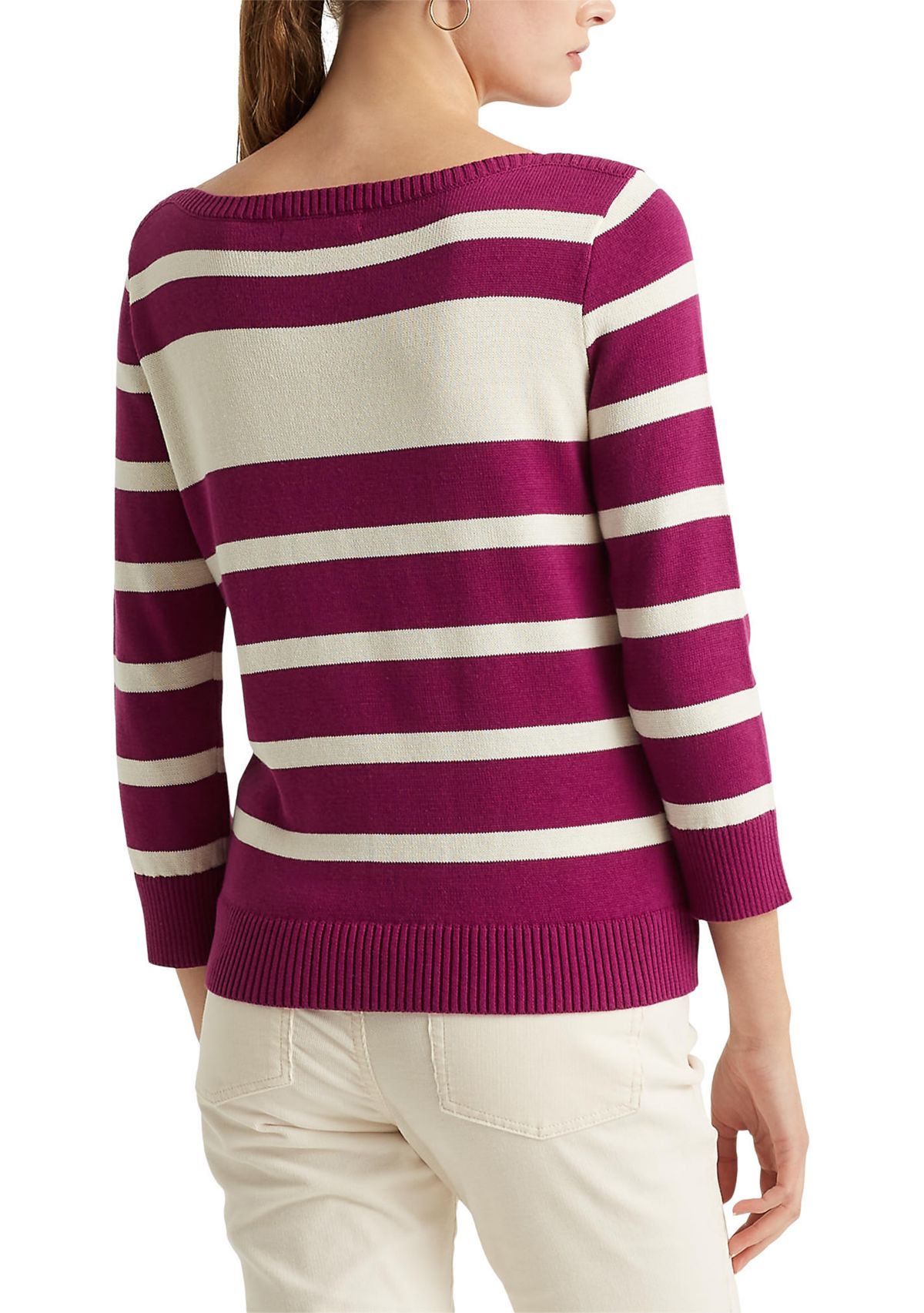 Striped Cotton Boat Neck Sweater