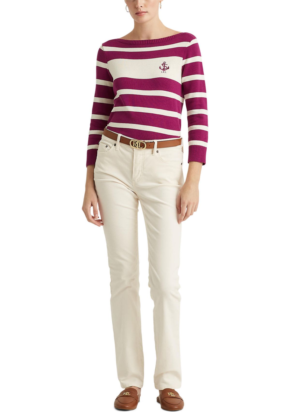 Striped Cotton Boat Neck Sweater