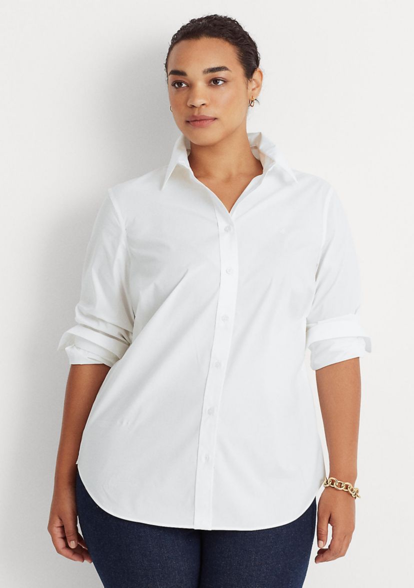 white dress shirt women plus size Cotton Button Up Long sleeves Ralph Lauren Plus Size Easy