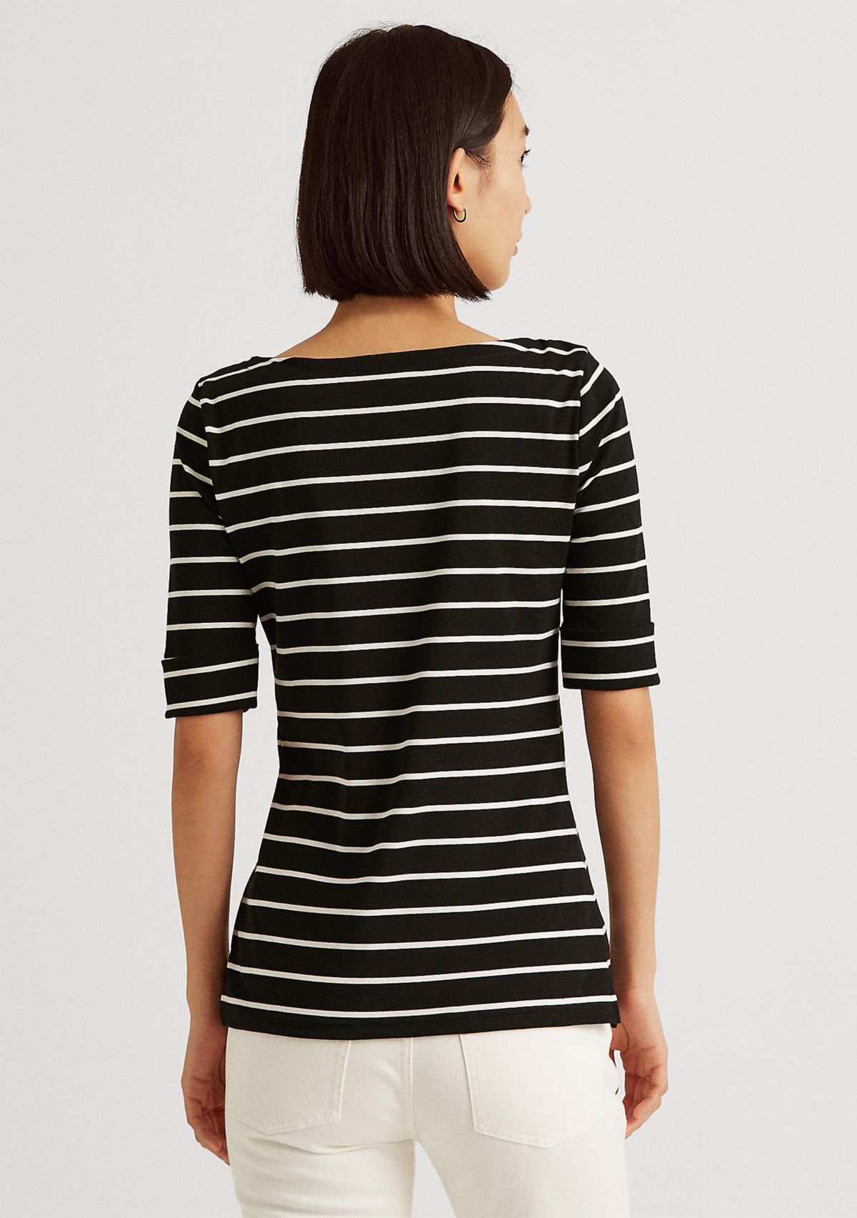 Striped Cotton Boat Neck T-Shirt  