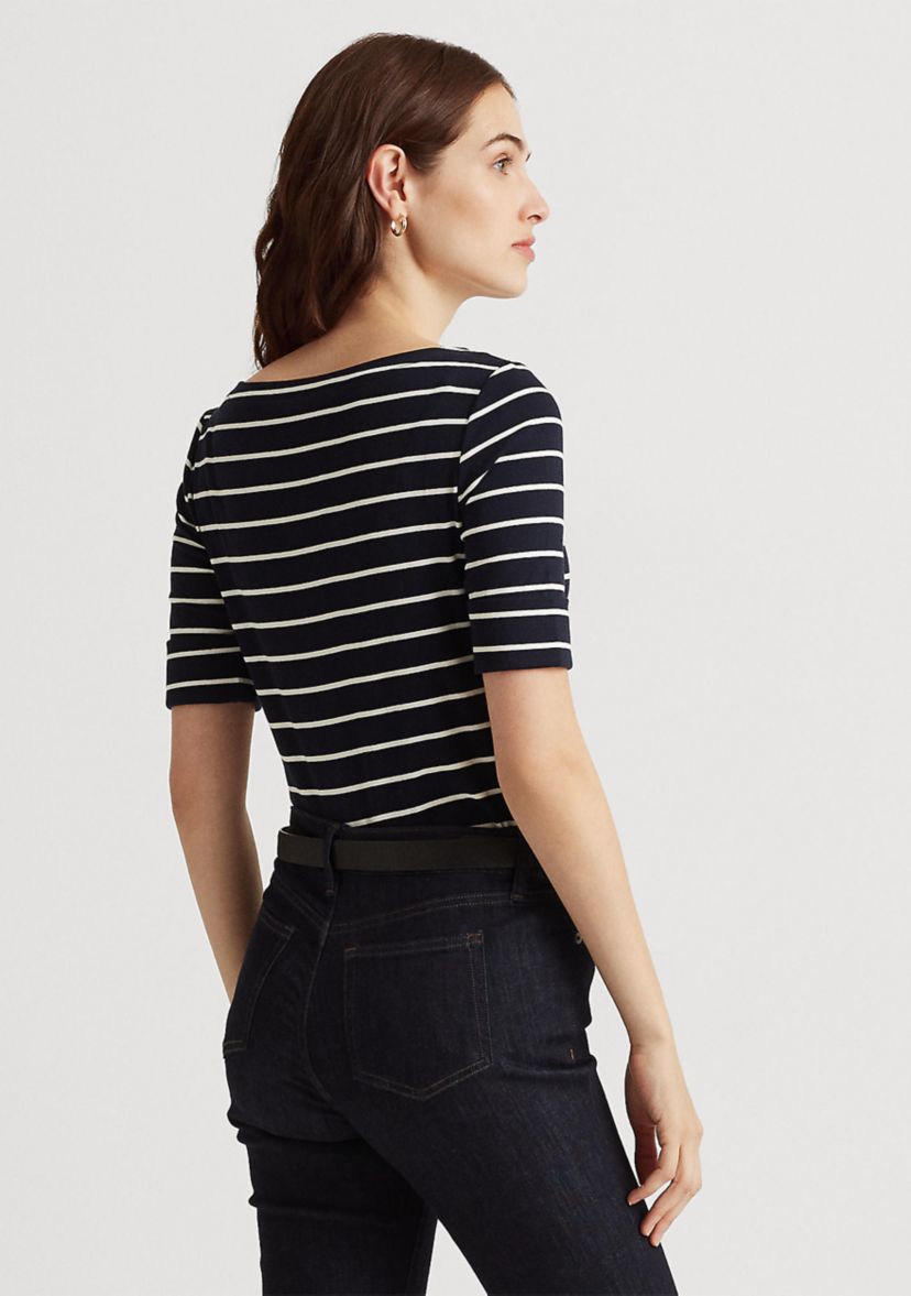 Striped Cotton Boat Neck T-Shirt  