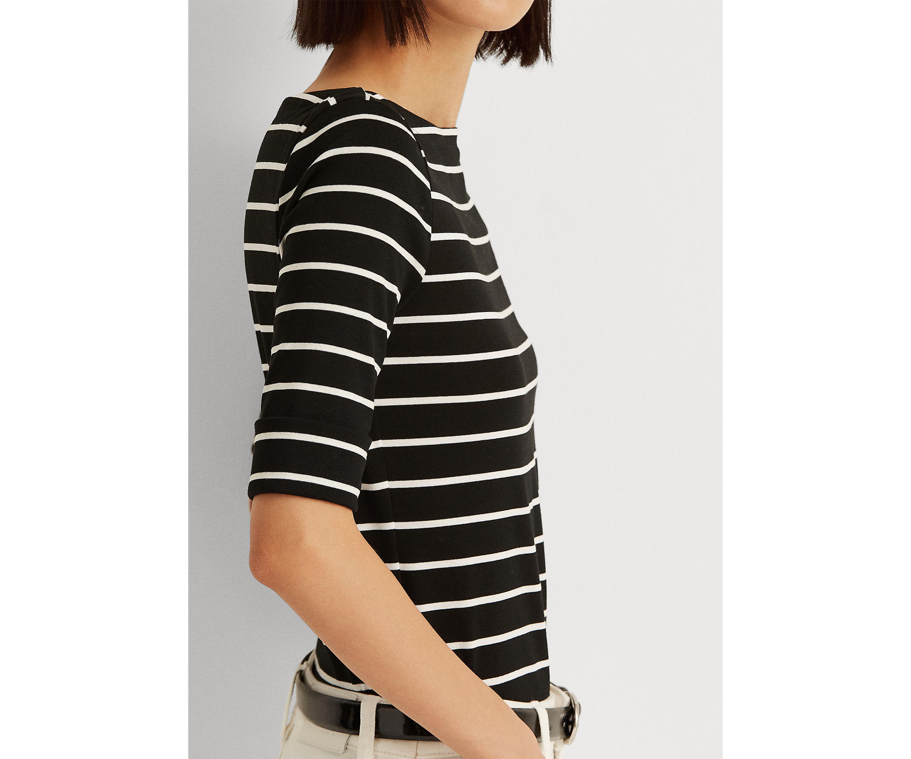 Striped Cotton Boat Neck T-Shirt  