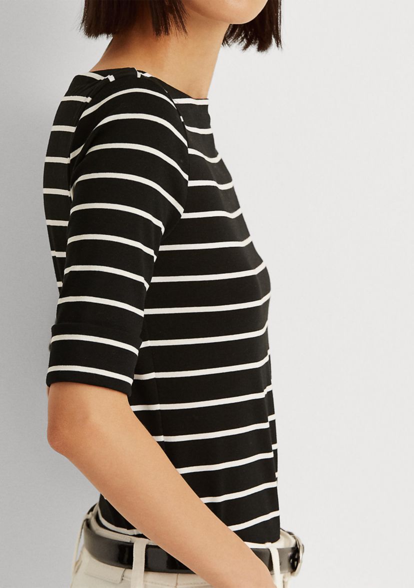 Striped Cotton Boat Neck T-Shirt  