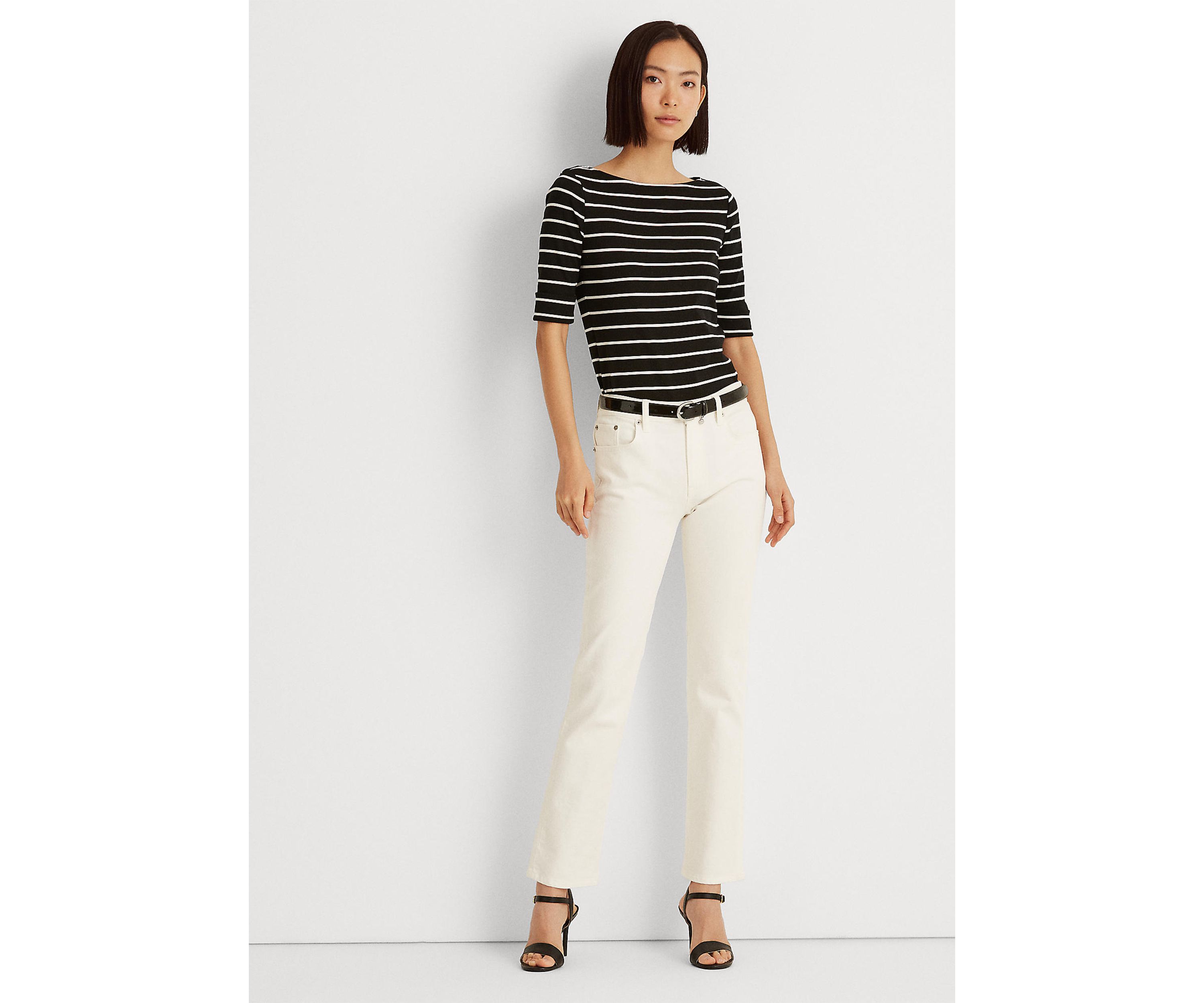 Striped Cotton Boat Neck T-Shirt  