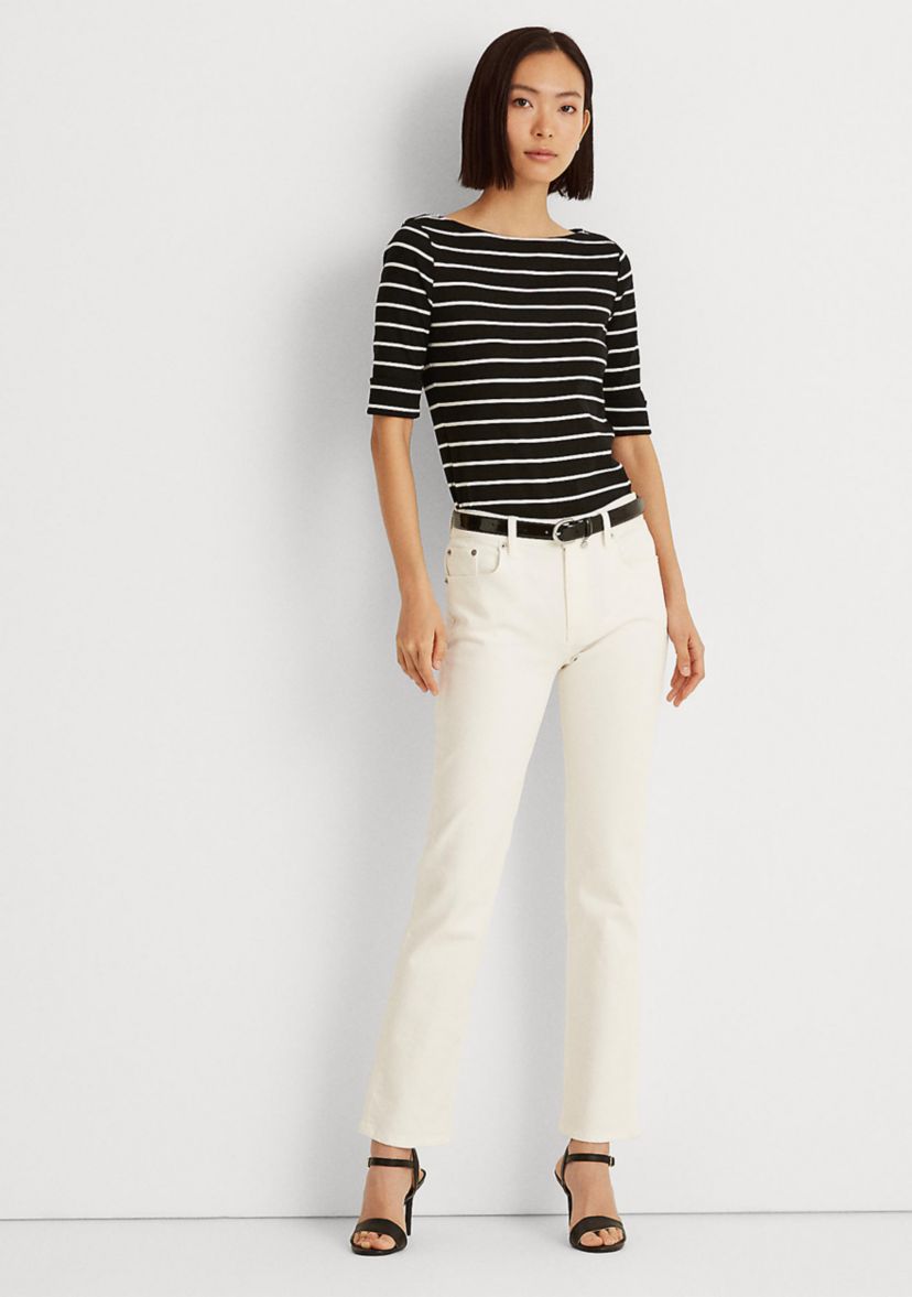 Striped Cotton Boat Neck T-Shirt  
