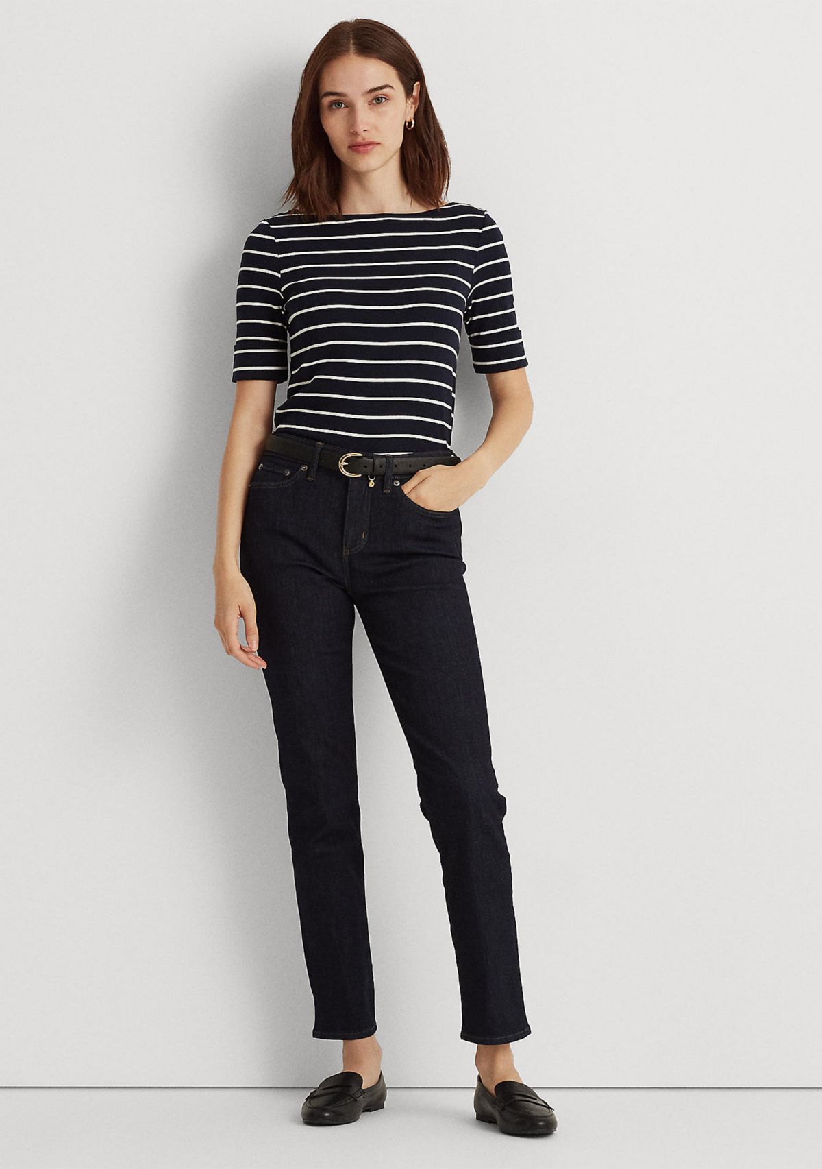 Striped Cotton Boat Neck T-Shirt  