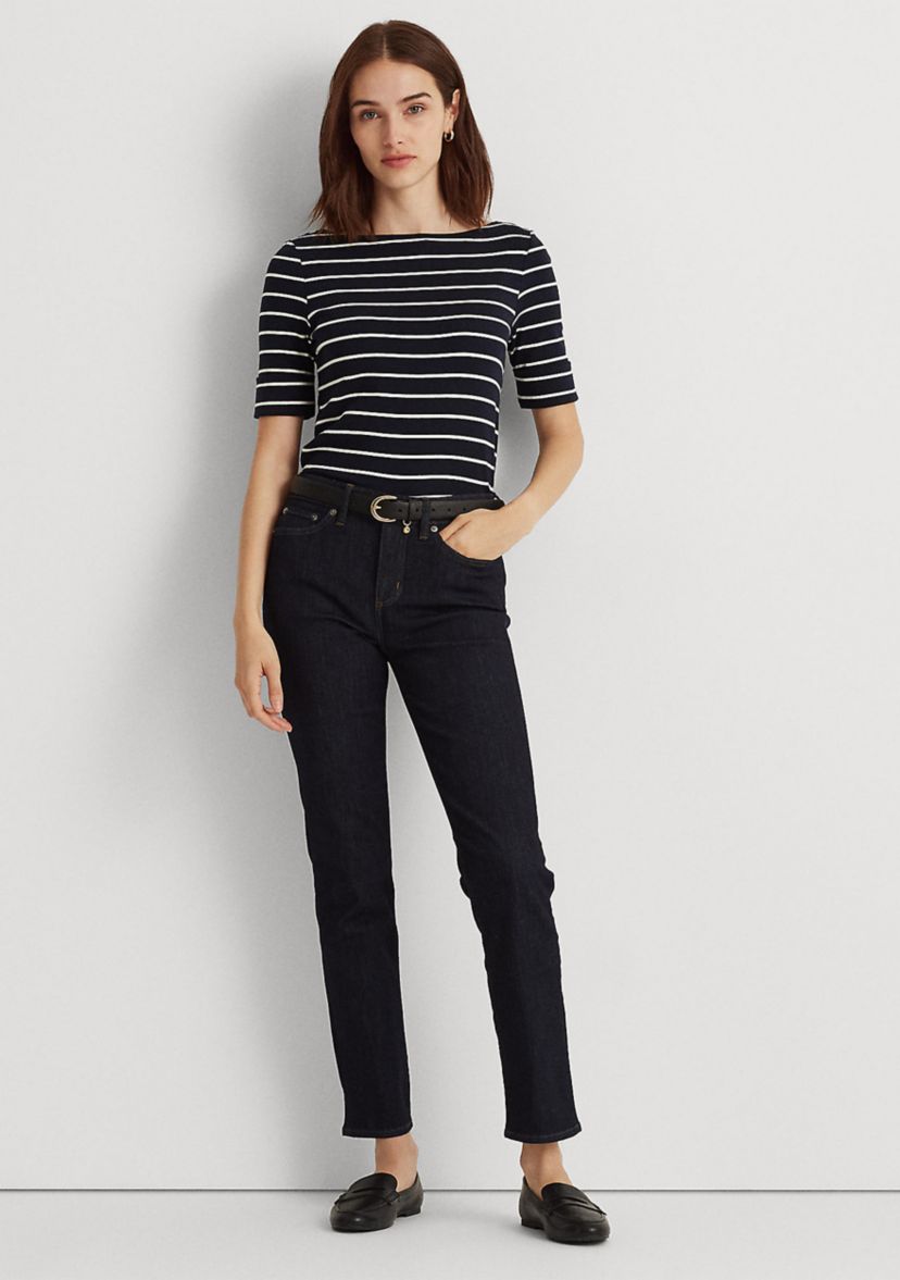 Striped Cotton Boat Neck T-Shirt  