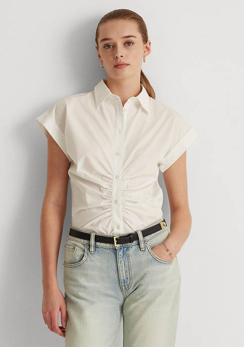 Lauren Ralph Lauren Shirred Stretch Cotton Shirt