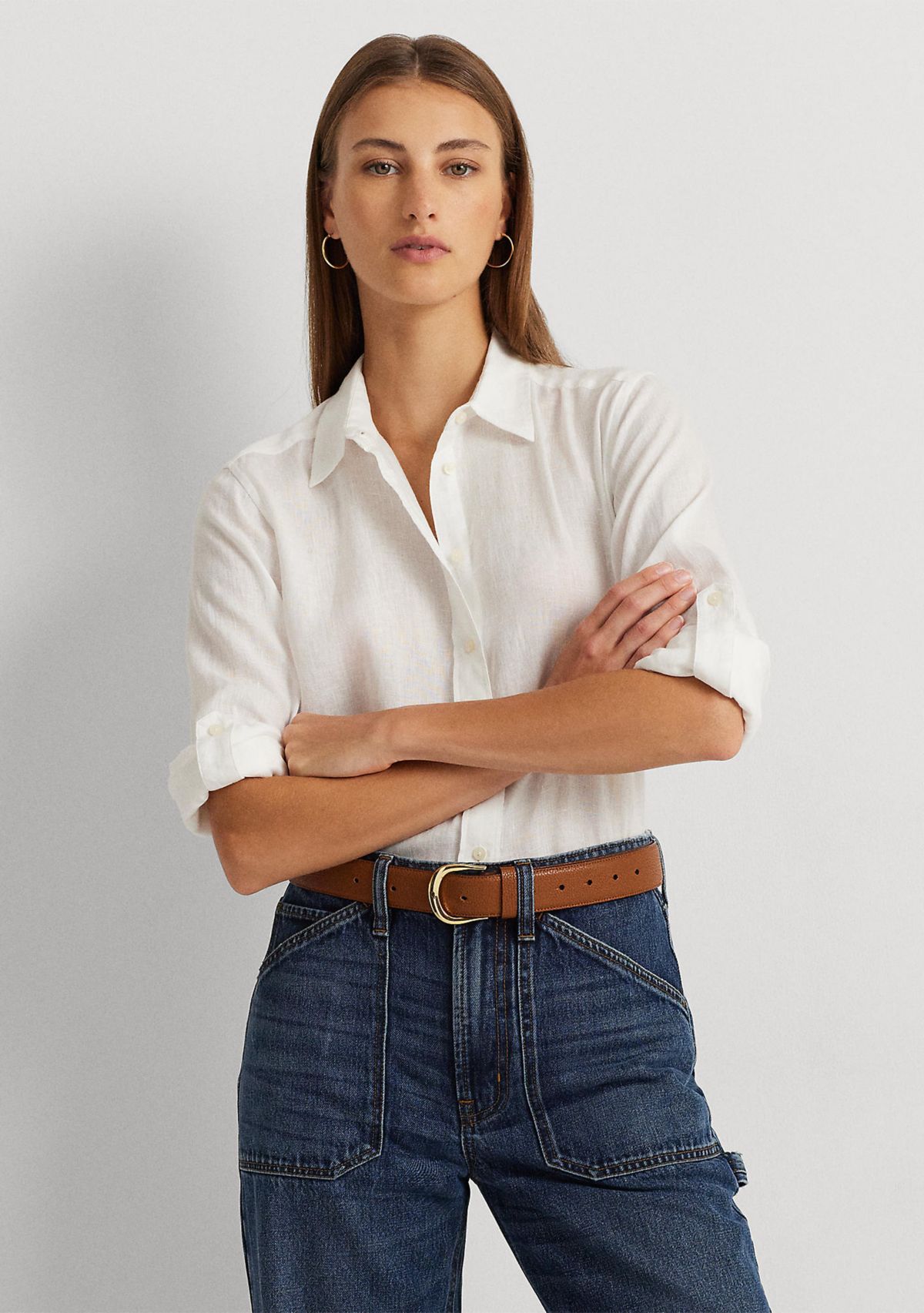 Roll Tab Sleeve Linen Shirt