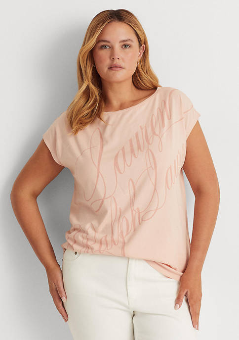 Lauren Ralph Lauren Plus Size Script-Logo Cotton-Blend T-Shirt