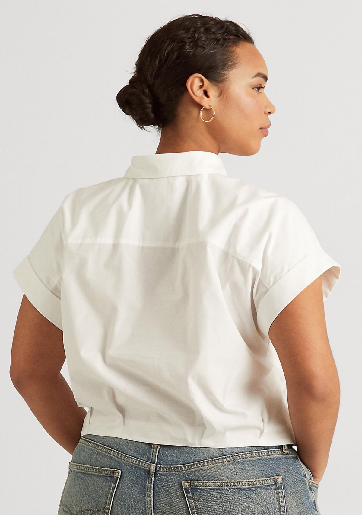 Plus Size Twist-Front Cotton Broadcloth Shirt