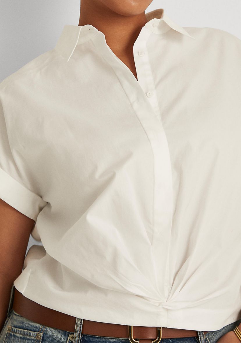 Plus Size Twist-Front Cotton Broadcloth Shirt