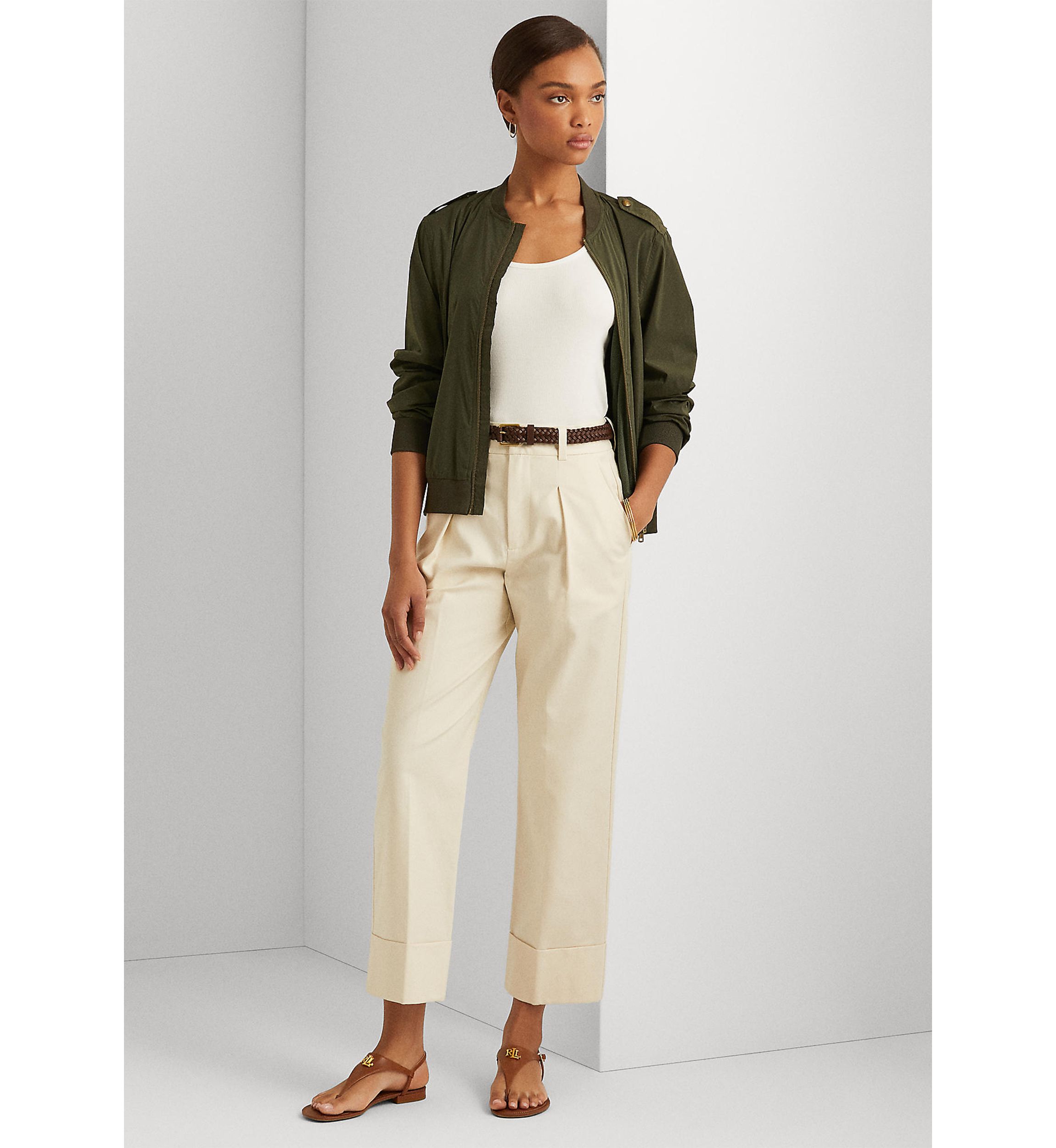 Double-Faced Stretch Cotton Ankle Pants 