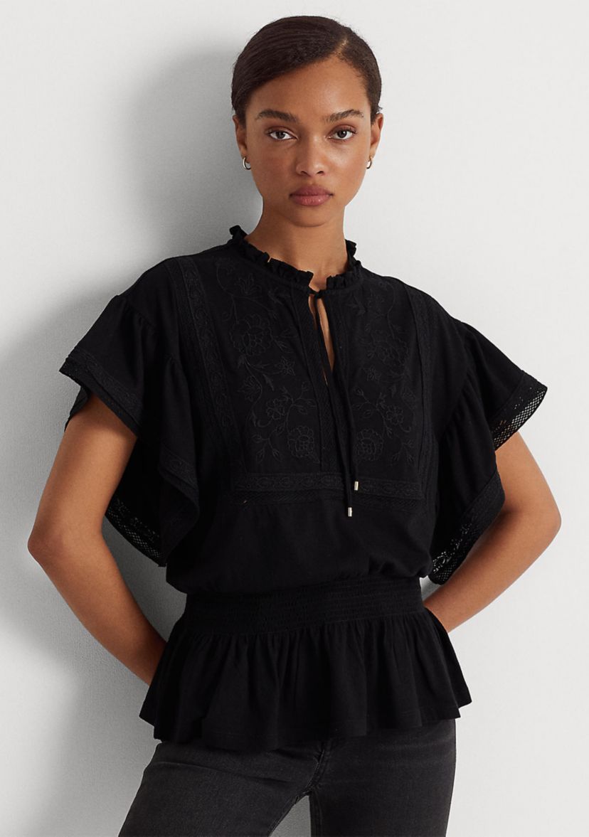 Lace Trim Jersey Peplum Top