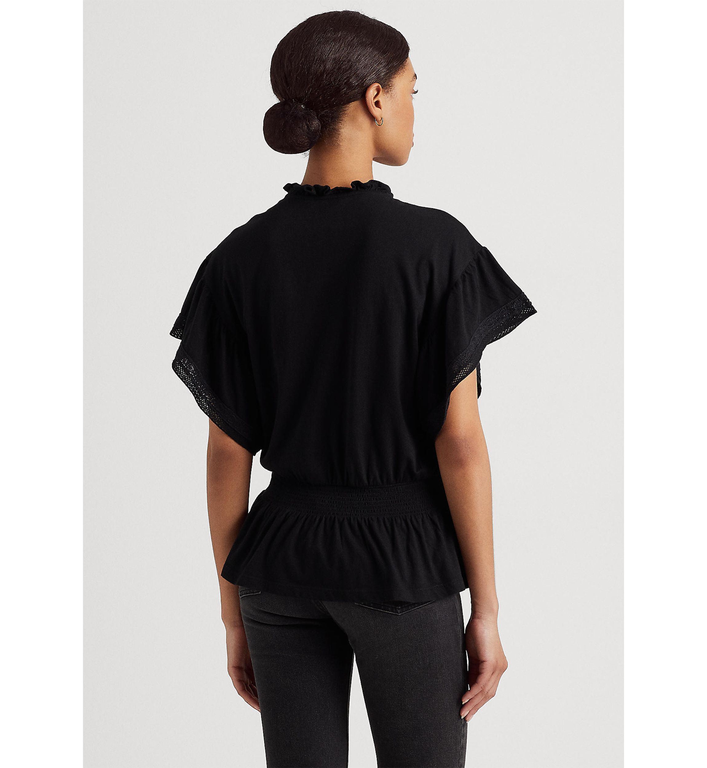 Lace Trim Jersey Peplum Top