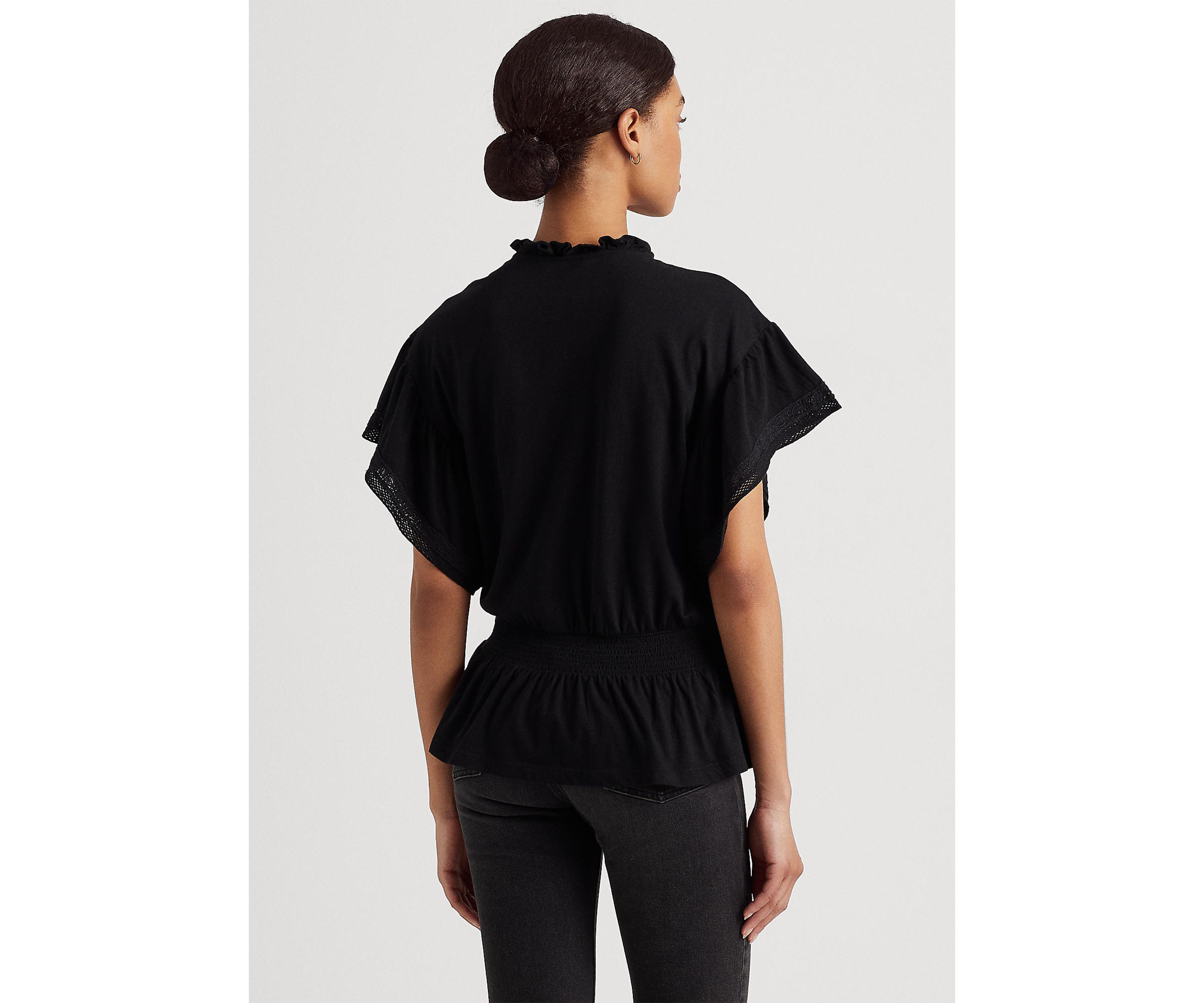 Lace Trim Jersey Peplum Top