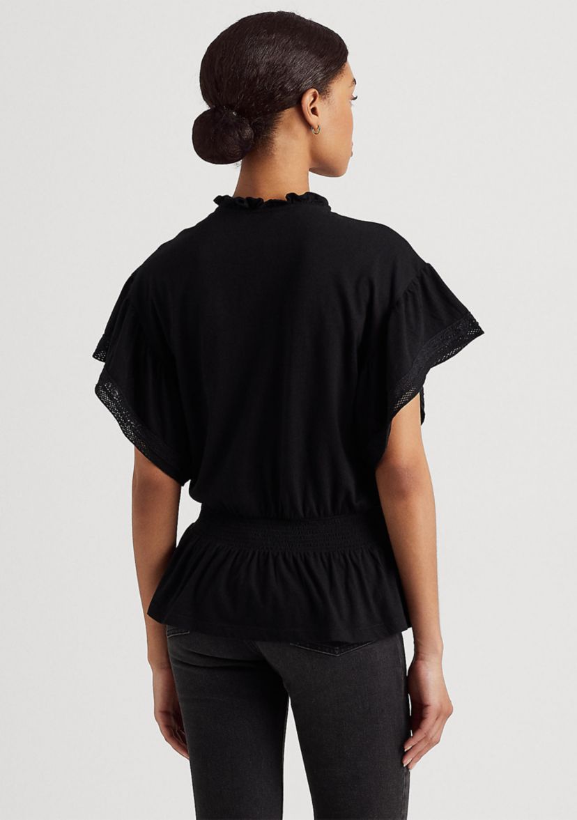 Lace Trim Jersey Peplum Top