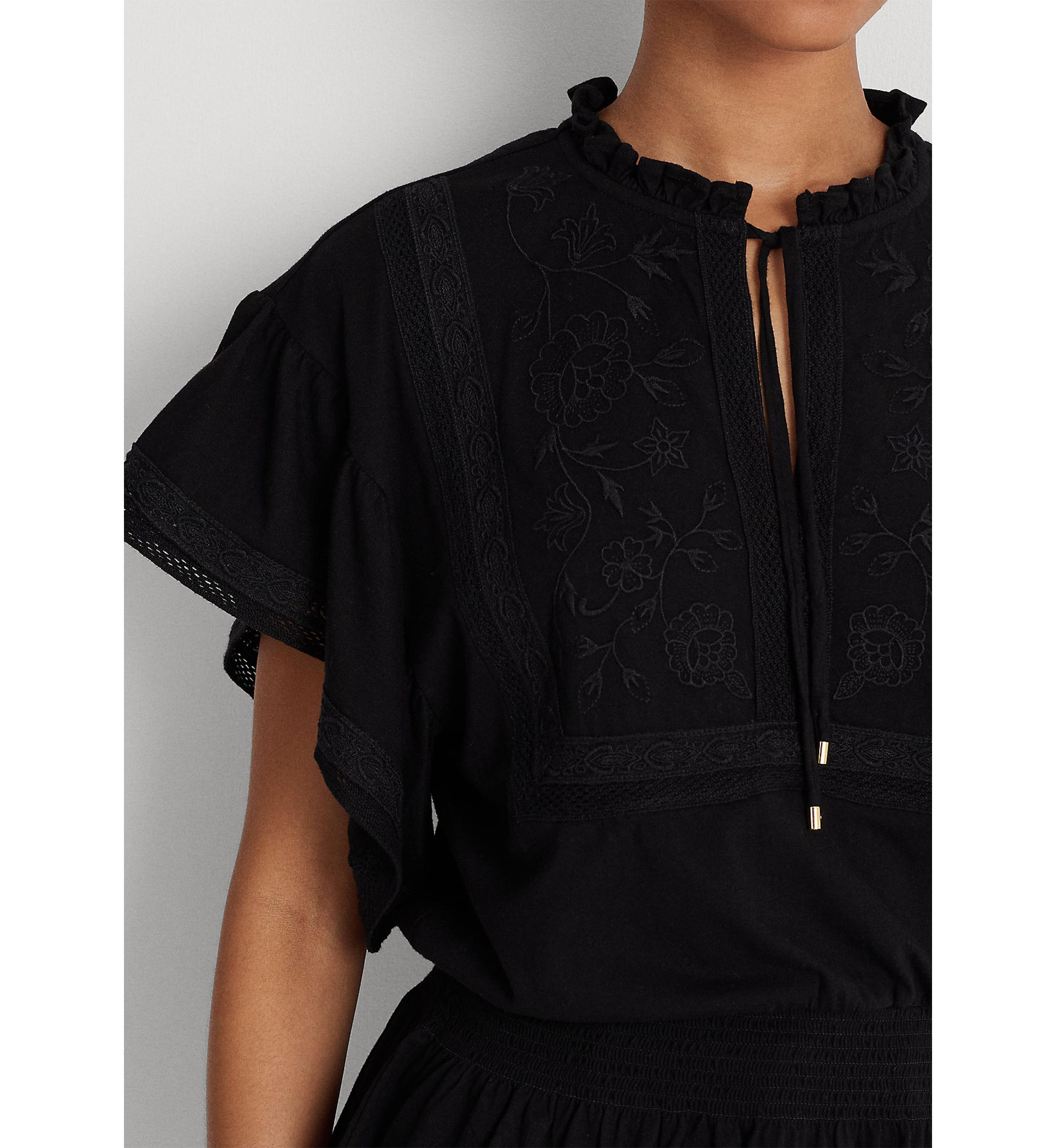 Lace Trim Jersey Peplum Top