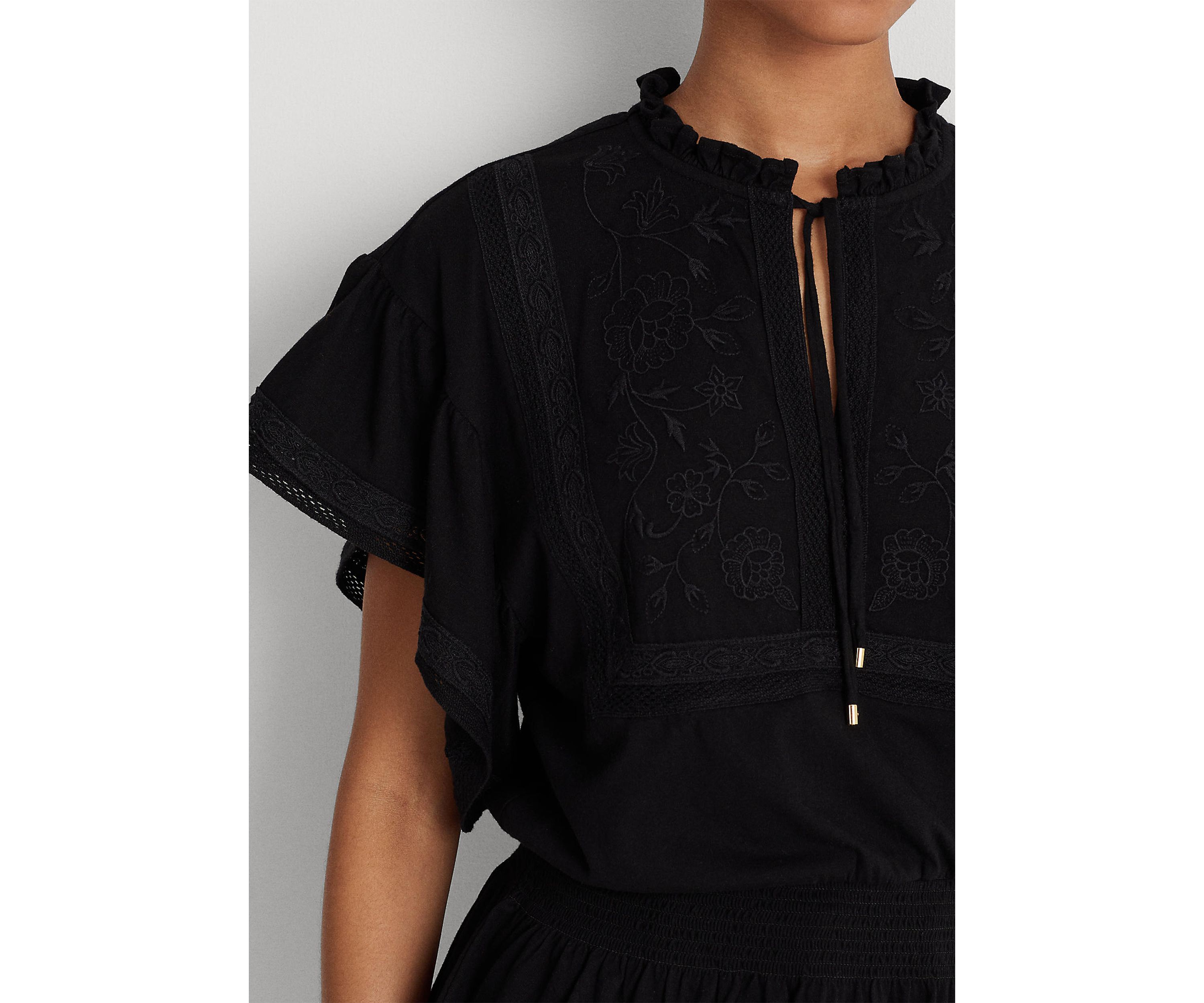 Lace Trim Jersey Peplum Top