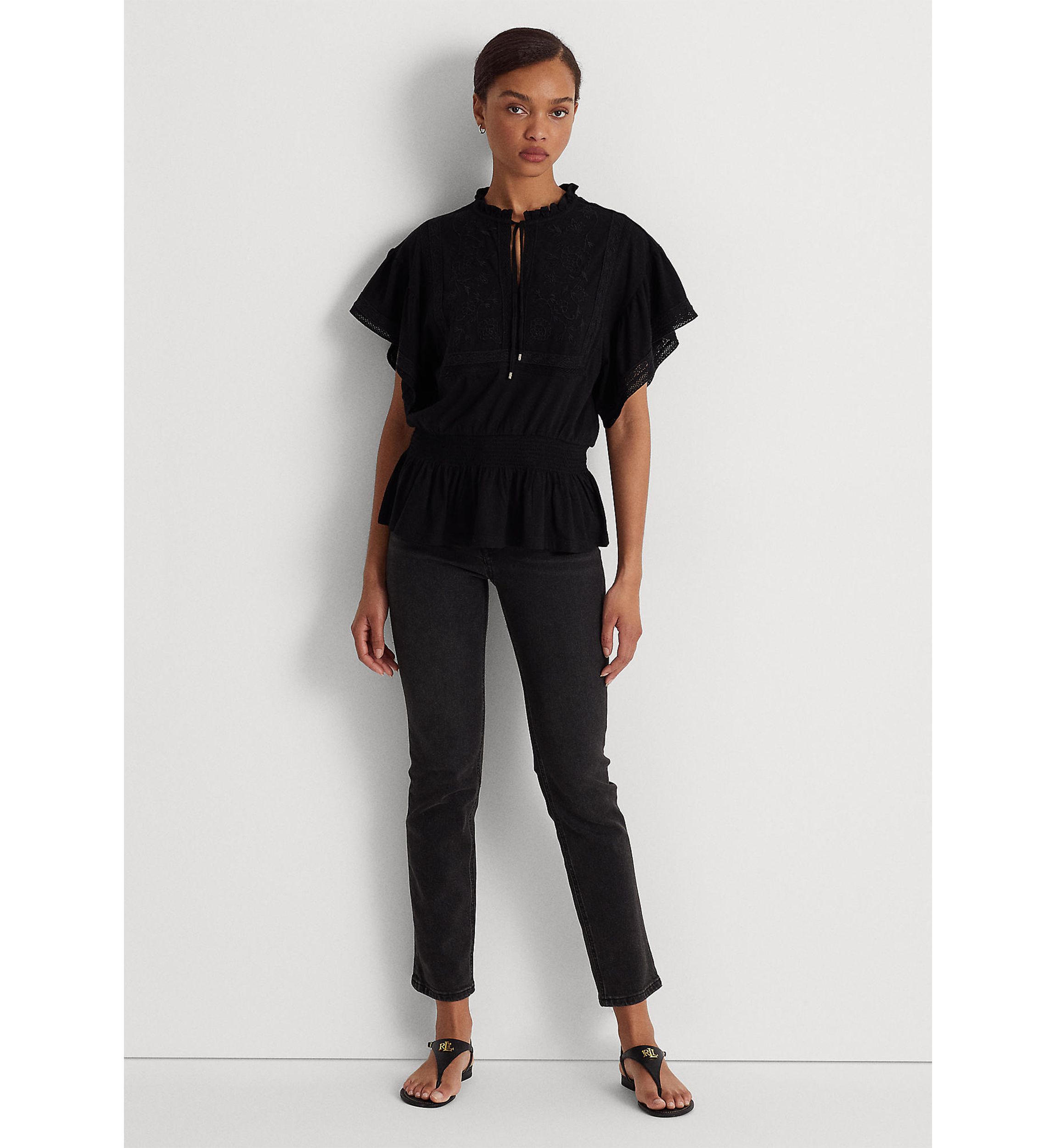 Lace Trim Jersey Peplum Top
