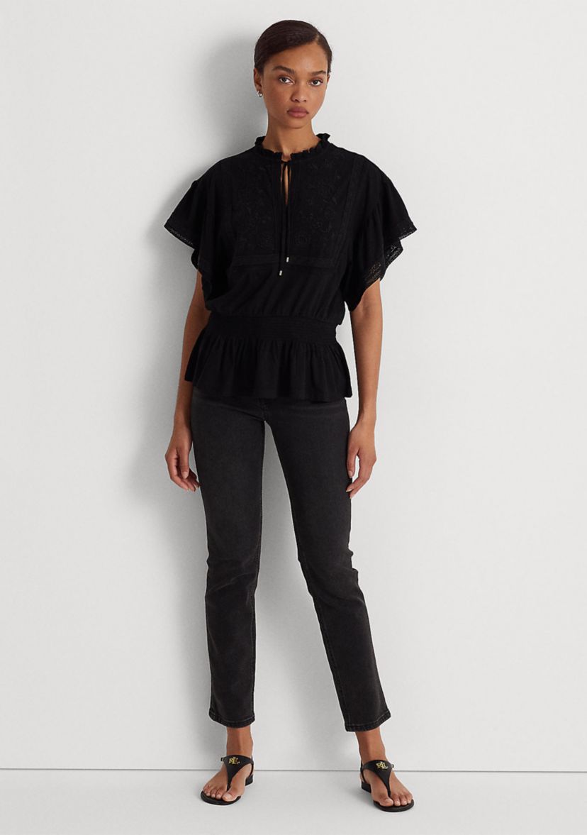 Lace Trim Jersey Peplum Top