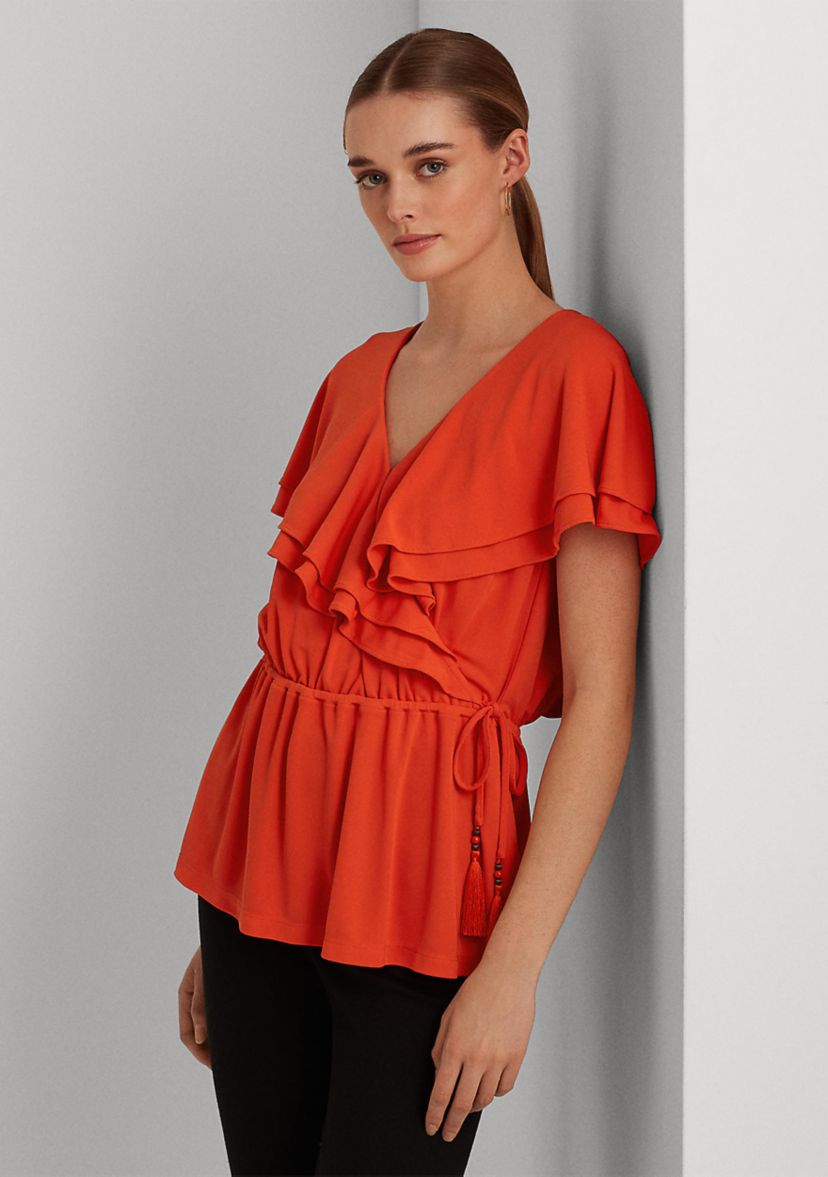 Ruffle-Trim Surplice Jersey Top