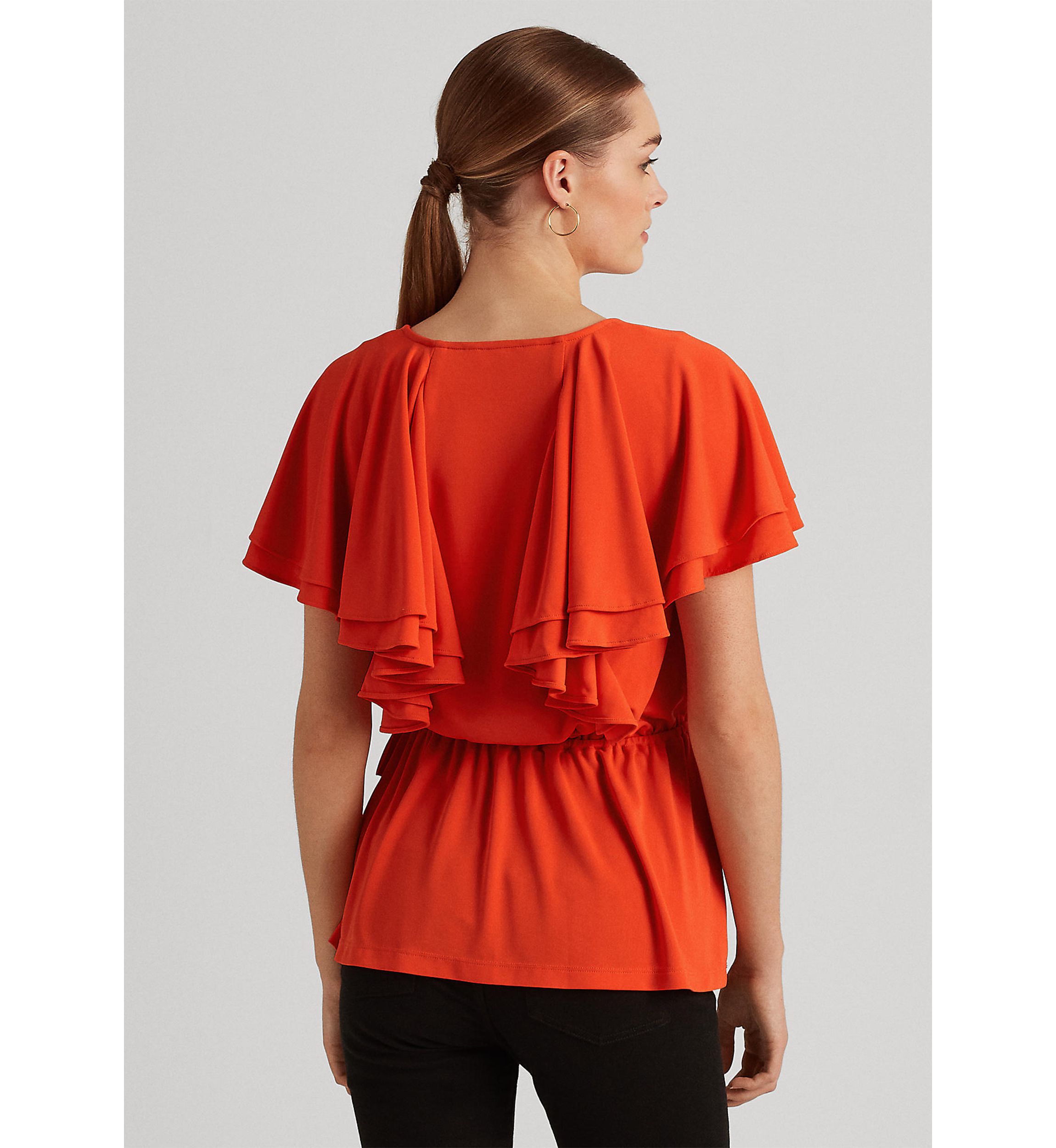 Ruffle-Trim Surplice Jersey Top
