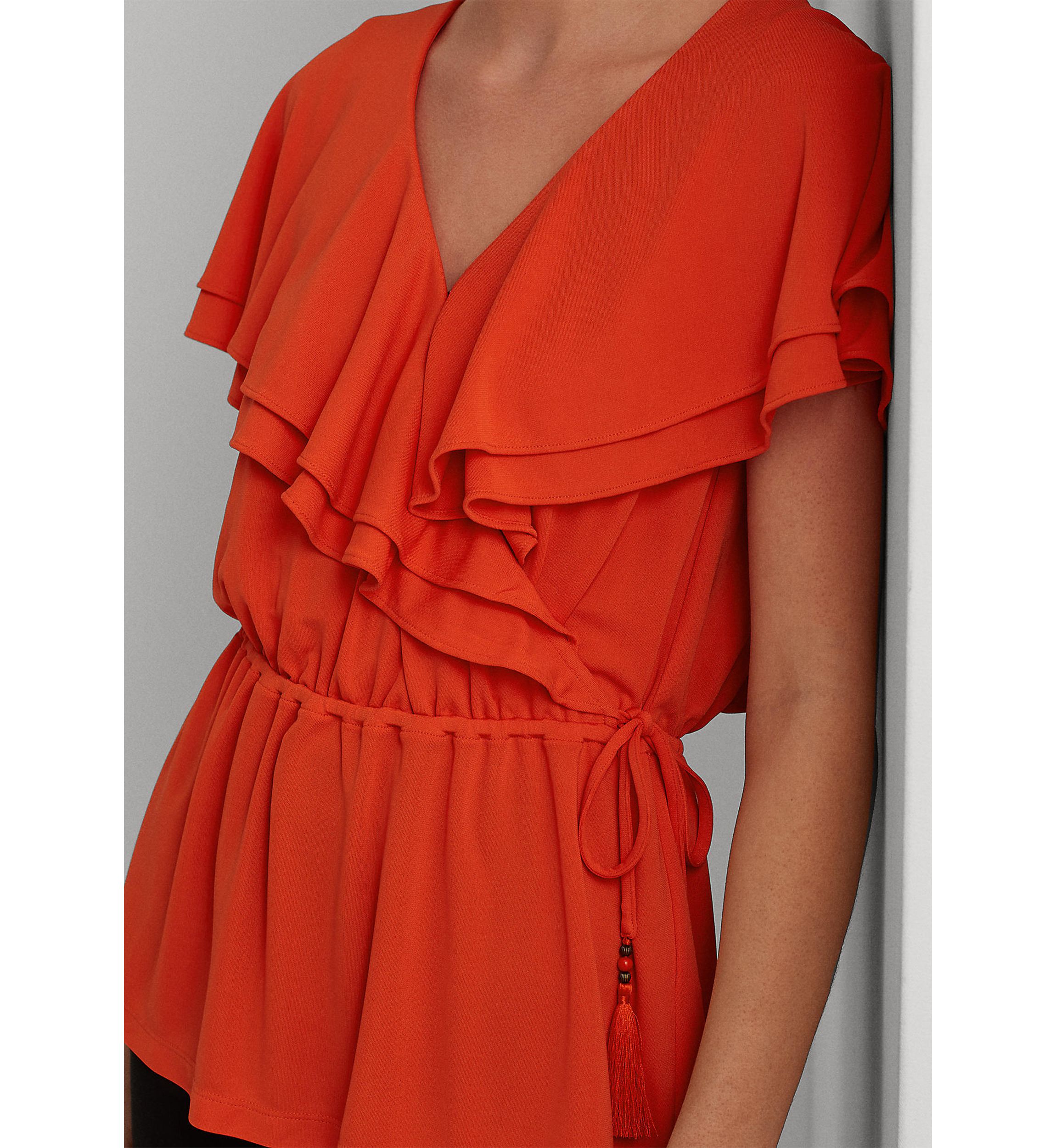 Ruffle-Trim Surplice Jersey Top