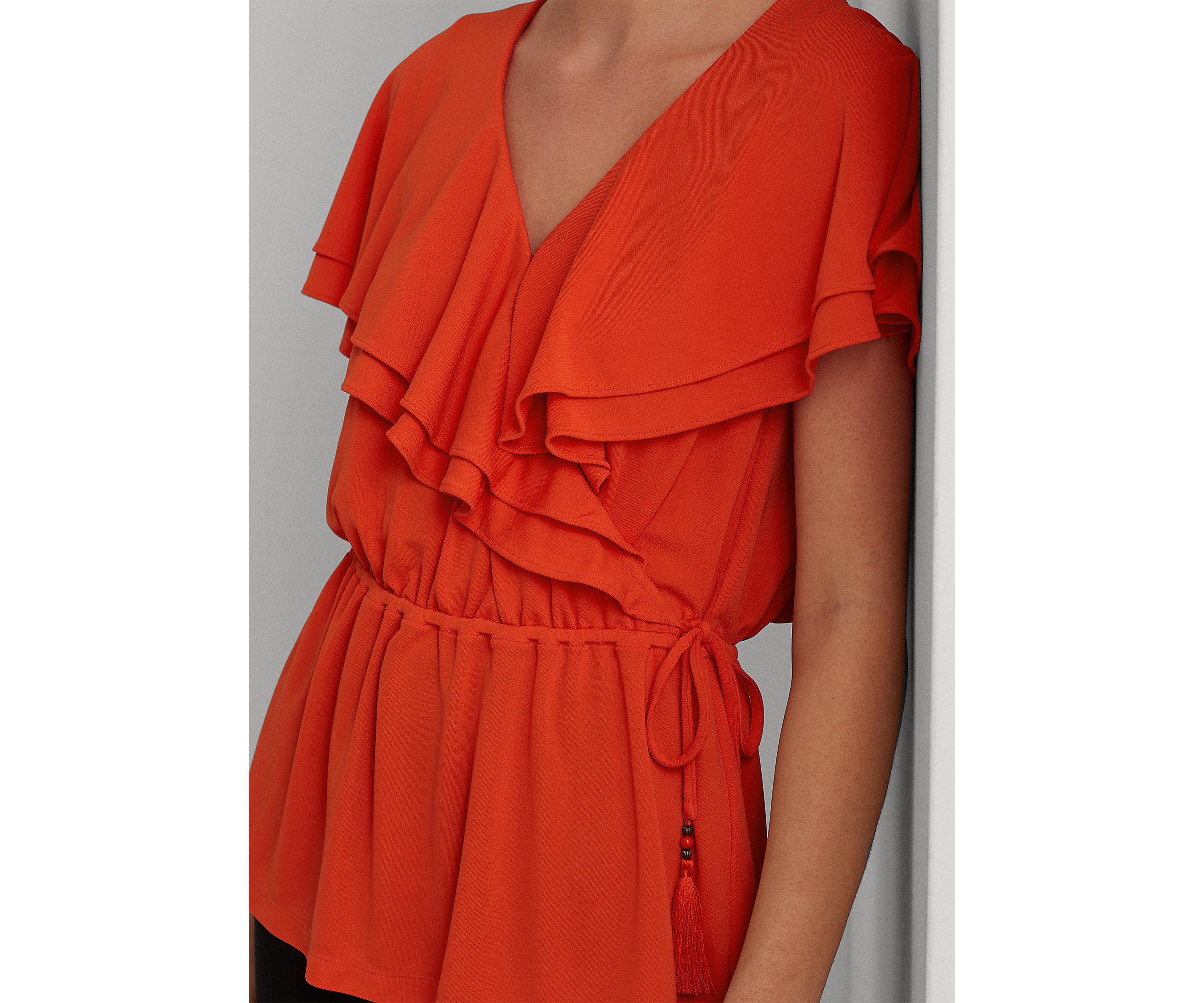 Ruffle-Trim Surplice Jersey Top