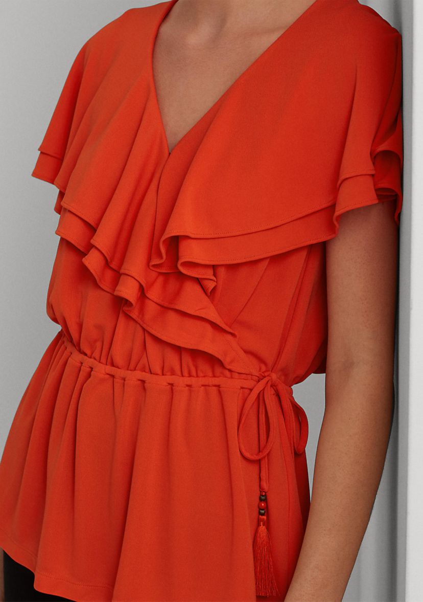 Ruffle-Trim Surplice Jersey Top