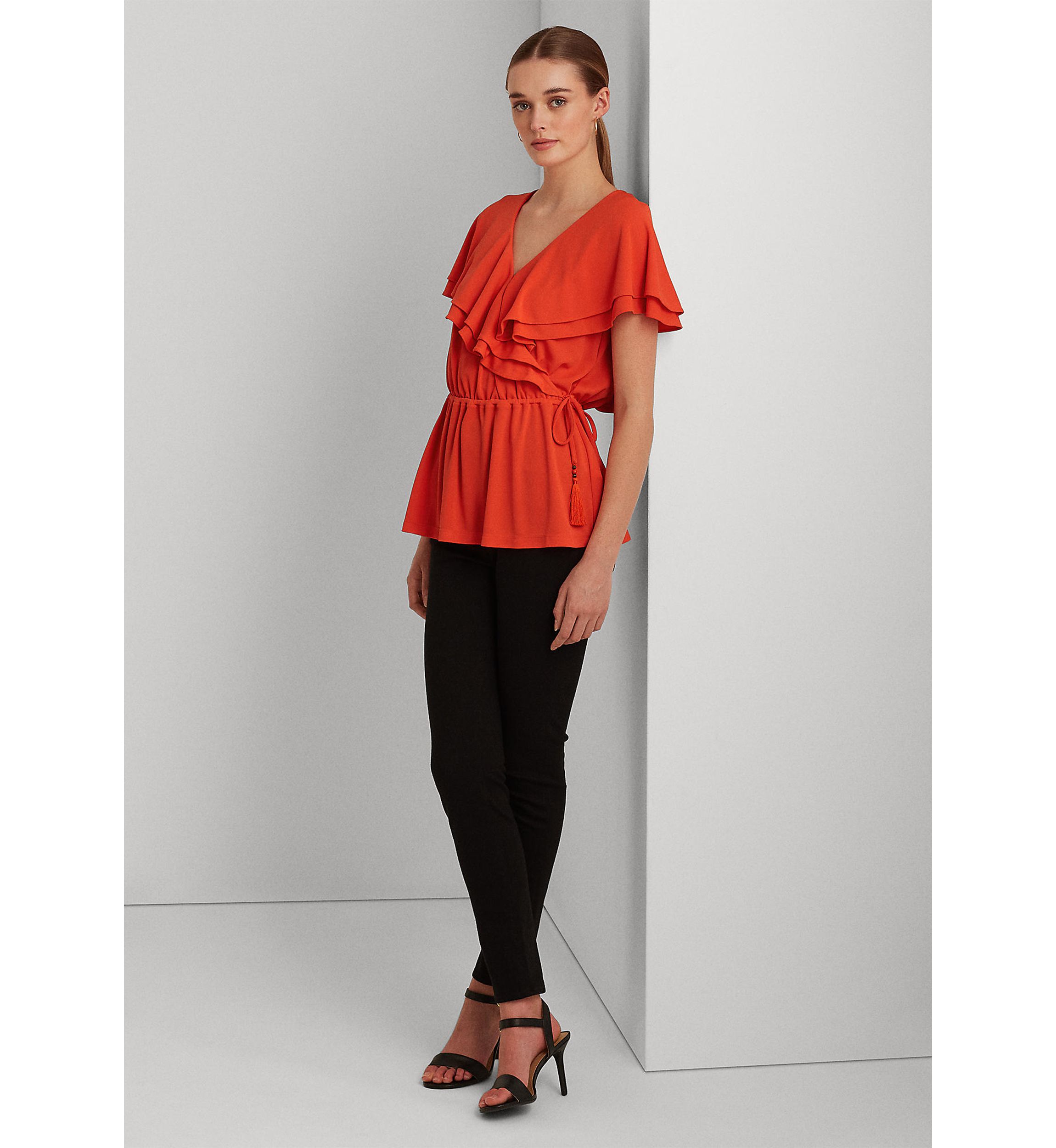 Ruffle-Trim Surplice Jersey Top