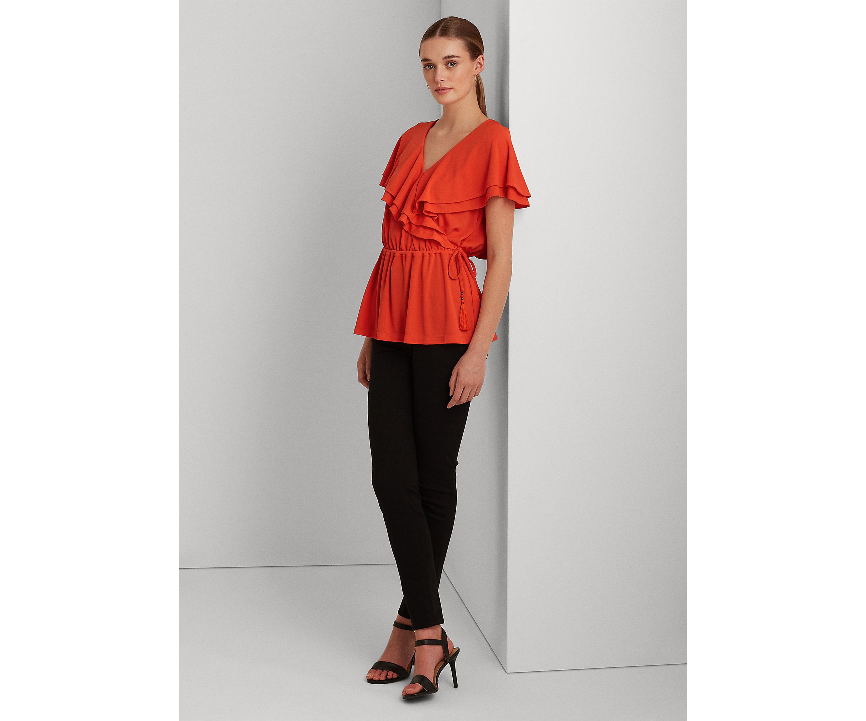 Ruffle-Trim Surplice Jersey Top