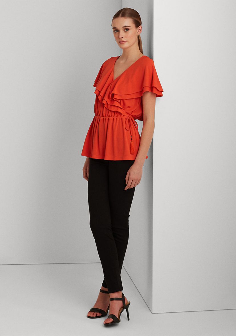 Ruffle-Trim Surplice Jersey Top