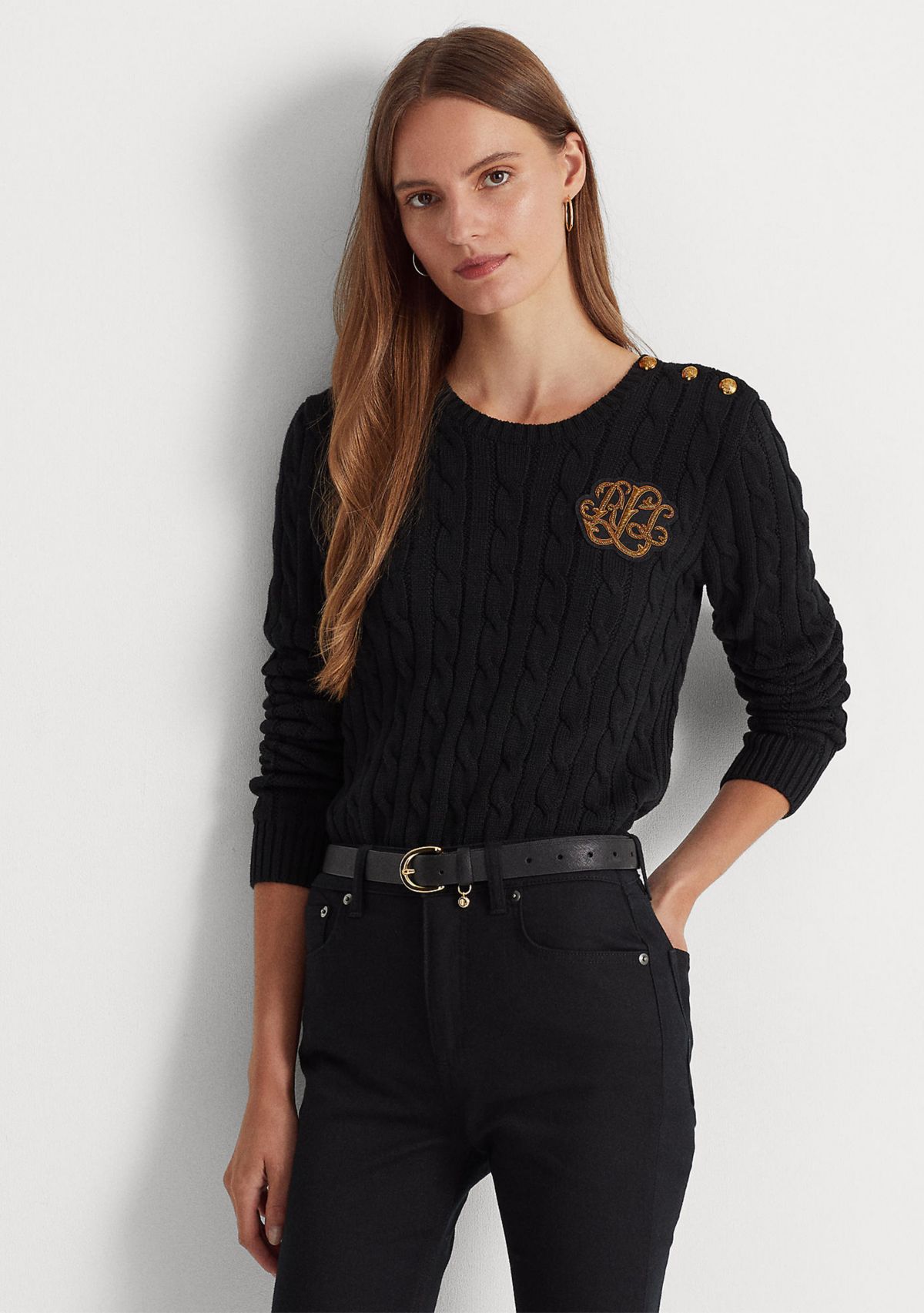 Button Trim Cable Knit Sweater