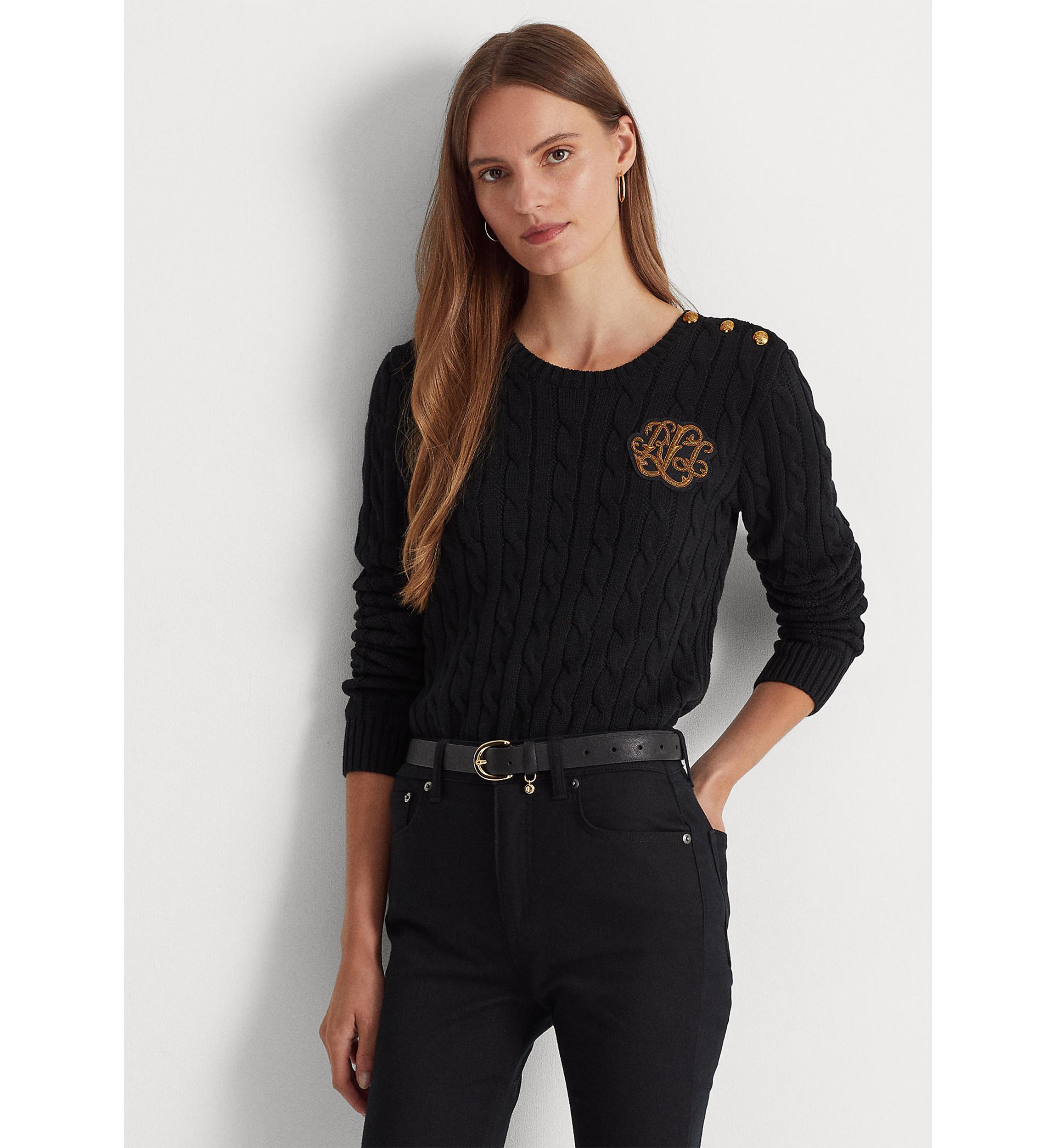 Button Trim Cable Knit Sweater