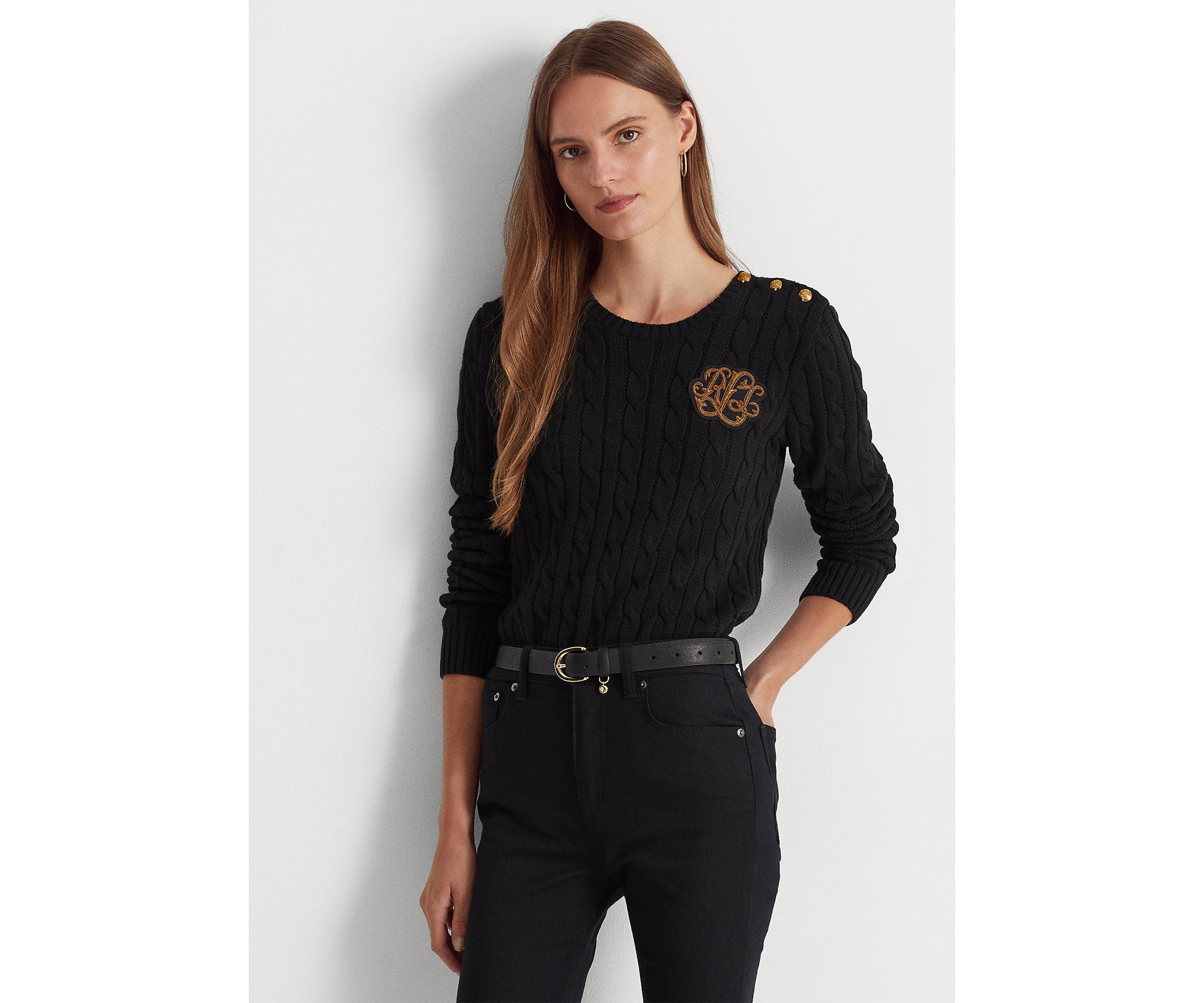 Button Trim Cable Knit Sweater