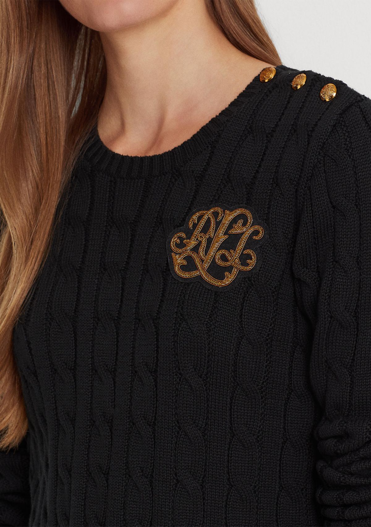 Button Trim Cable Knit Sweater