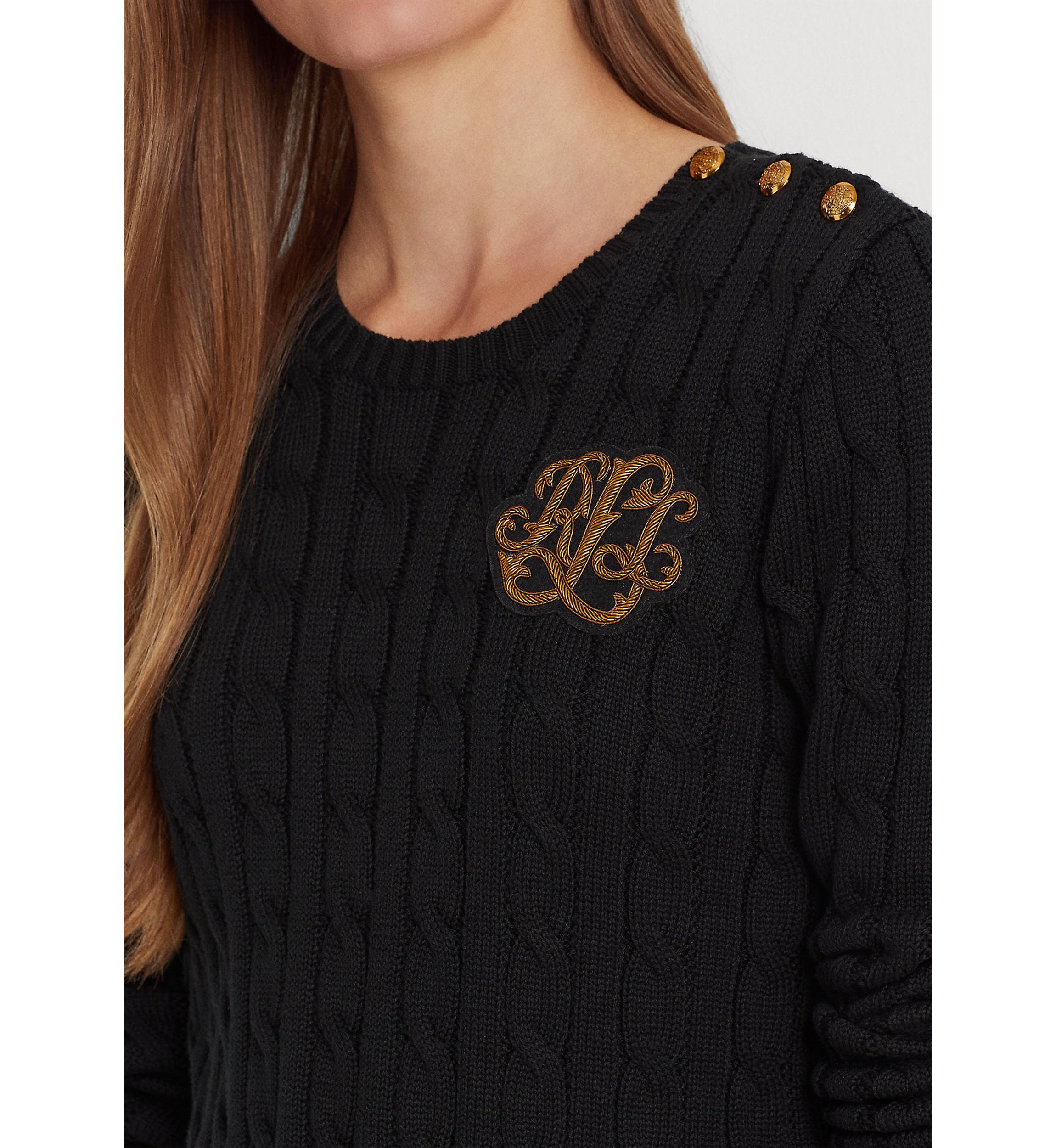 Button Trim Cable Knit Sweater