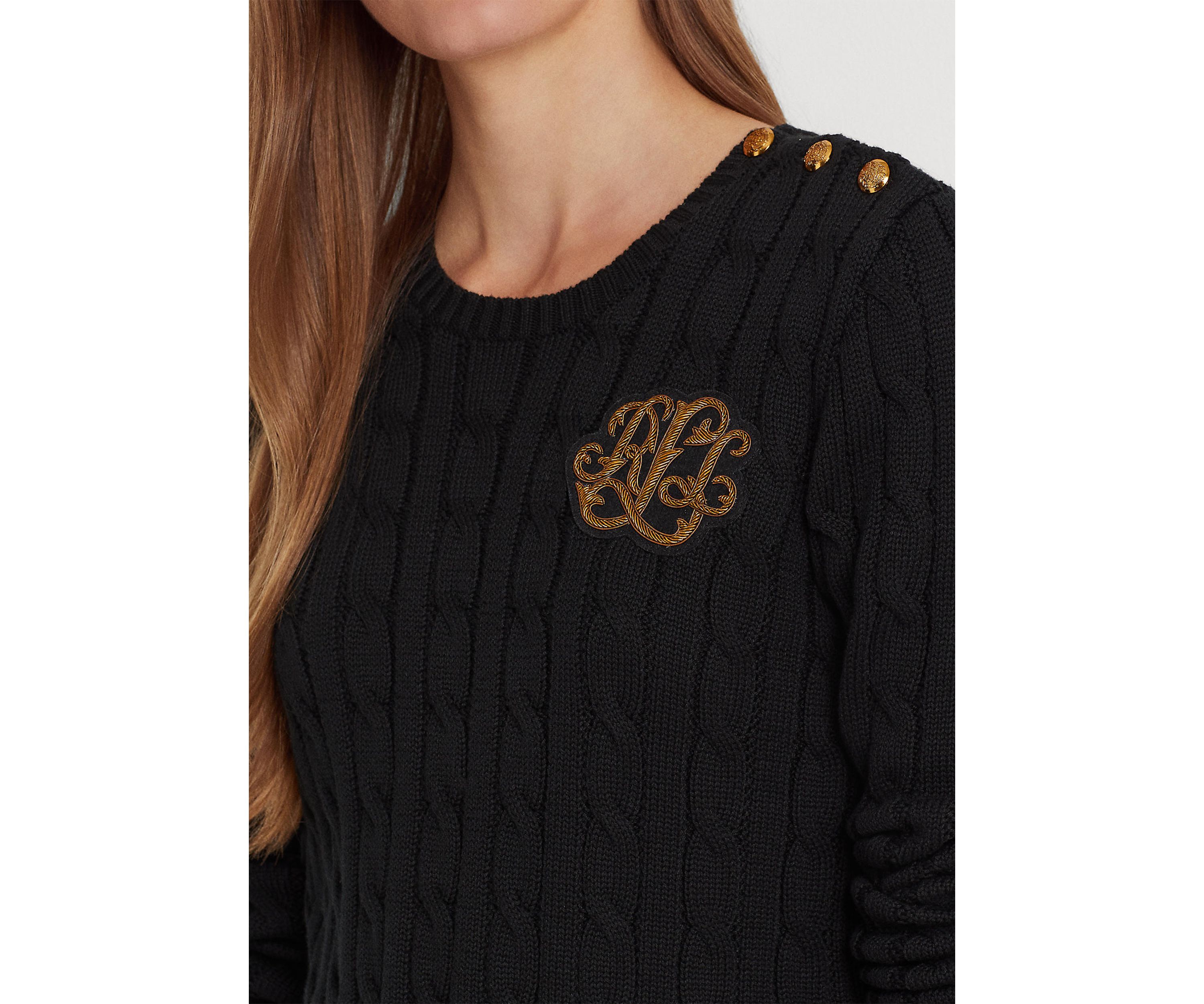 Button Trim Cable Knit Sweater