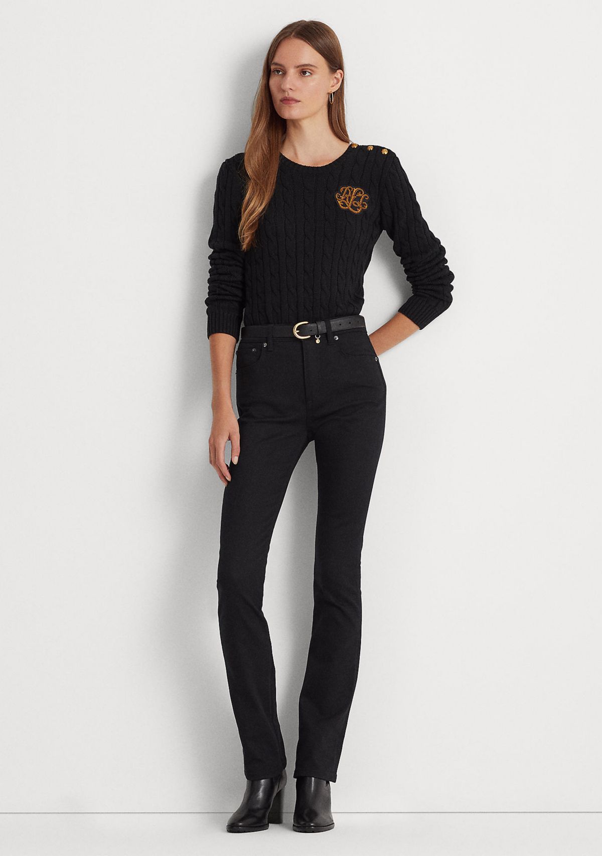 Button Trim Cable Knit Sweater