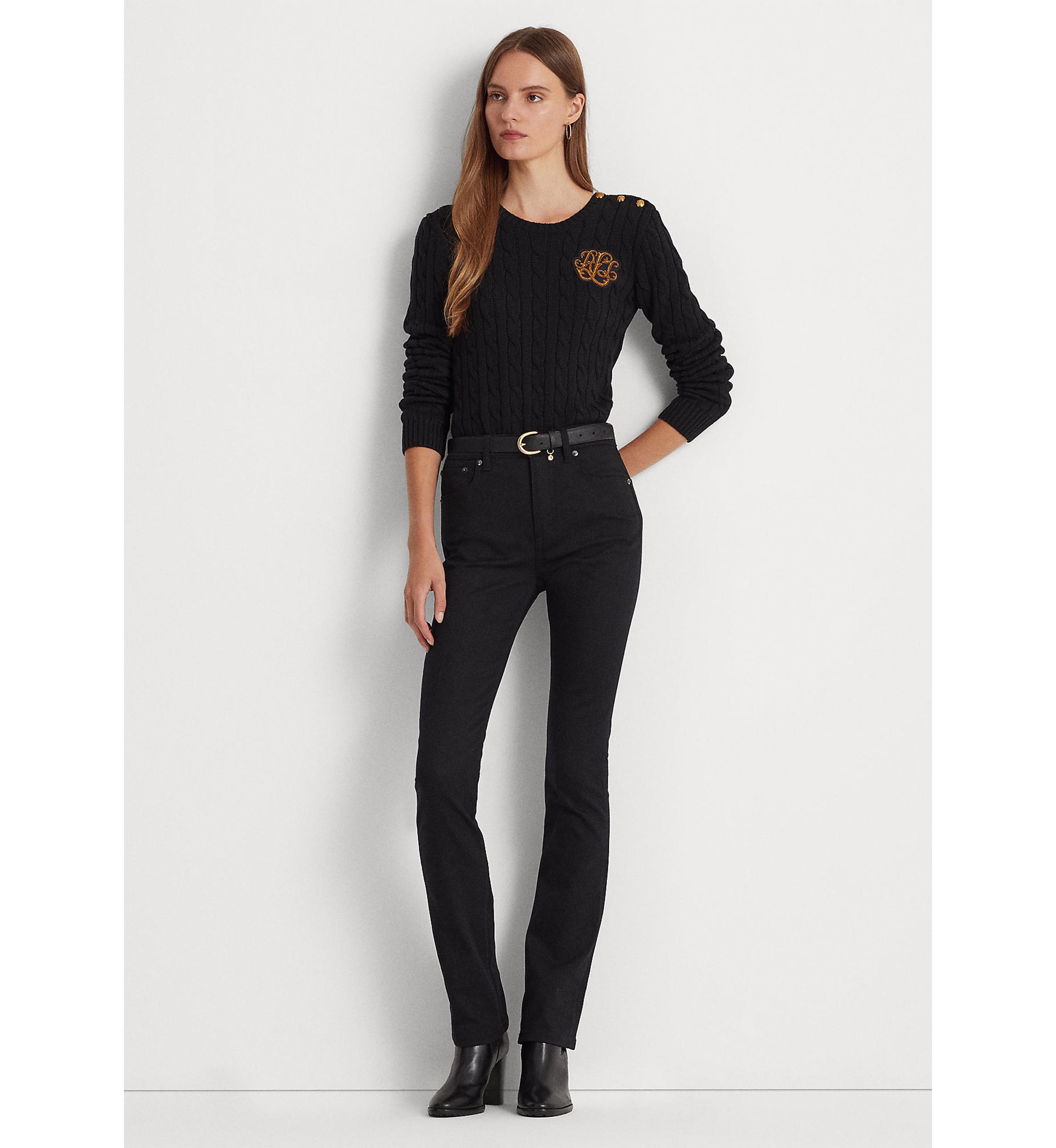 Button Trim Cable Knit Sweater