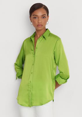 Lauren Ralph Lauren Plus-Size Satin Charmeuse Shirt - Macy's