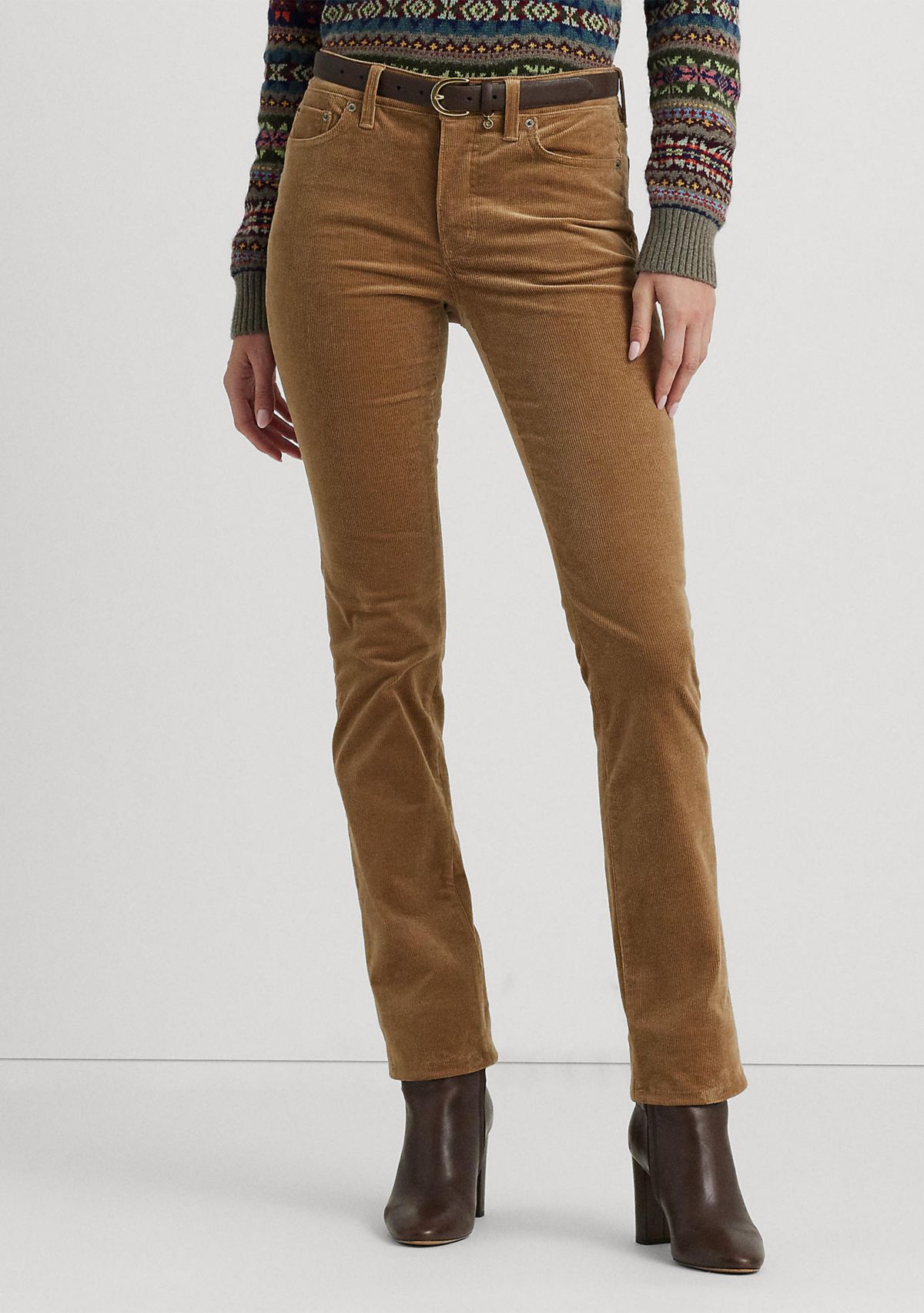 Stretch Corduroy Mid Rise Straight Pants