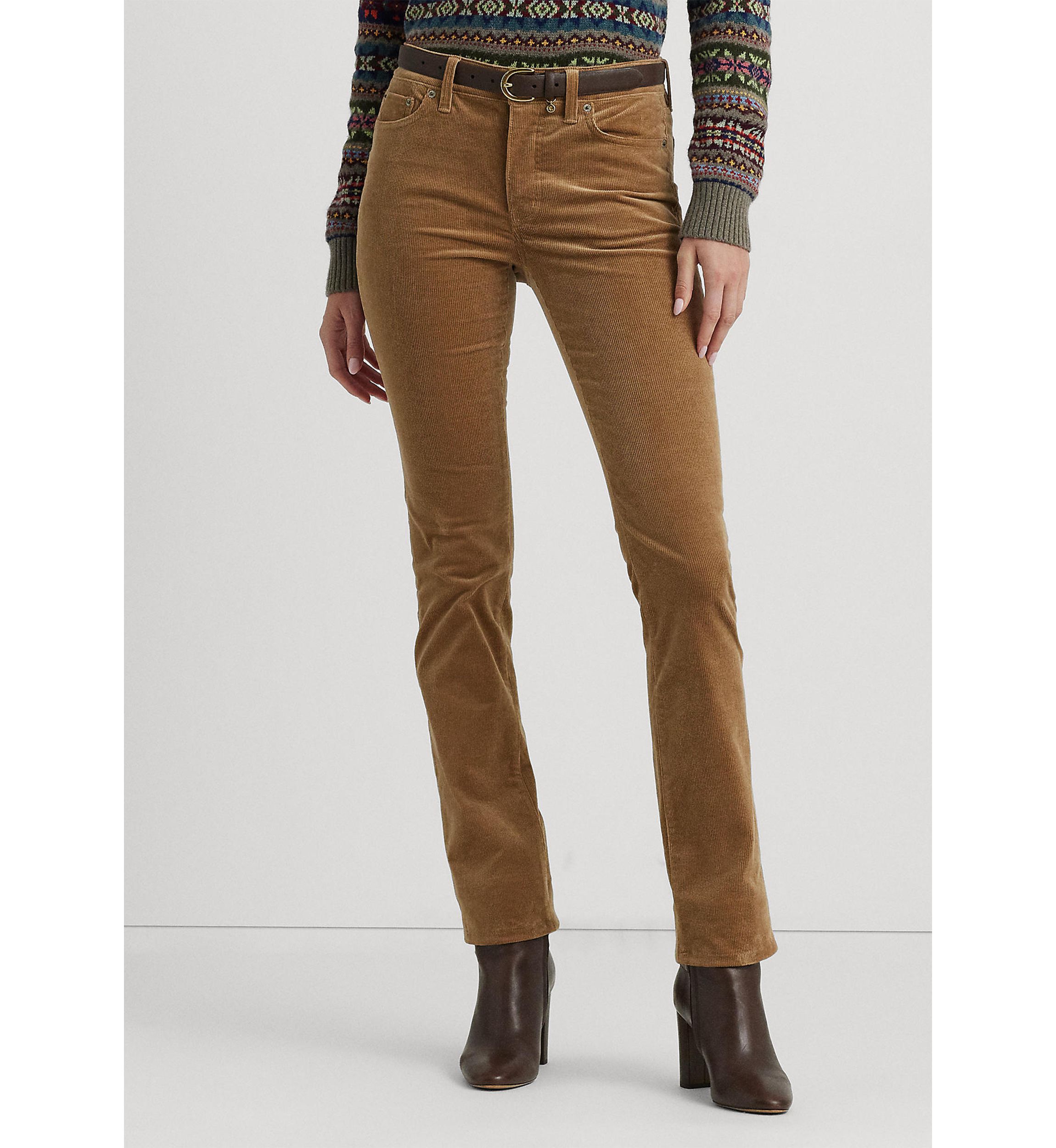 Stretch Corduroy Mid Rise Straight Pants