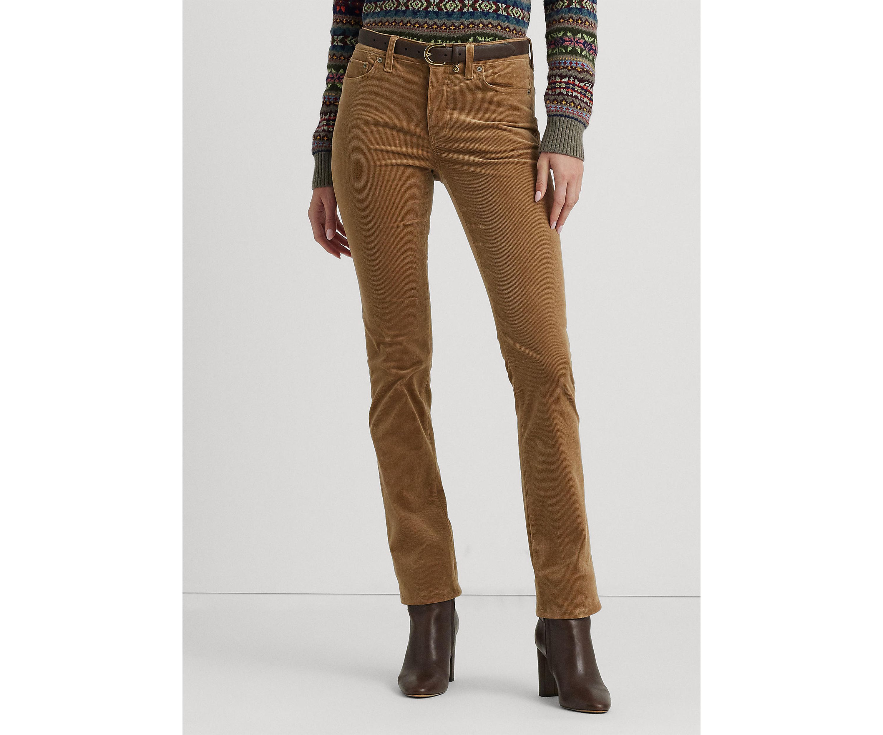 Stretch Corduroy Mid Rise Straight Pants