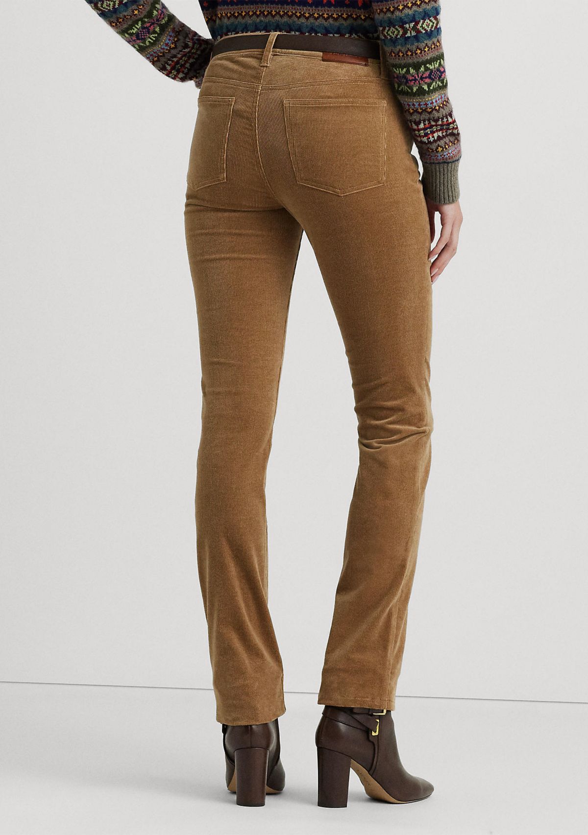 Stretch Corduroy Mid Rise Straight Pants