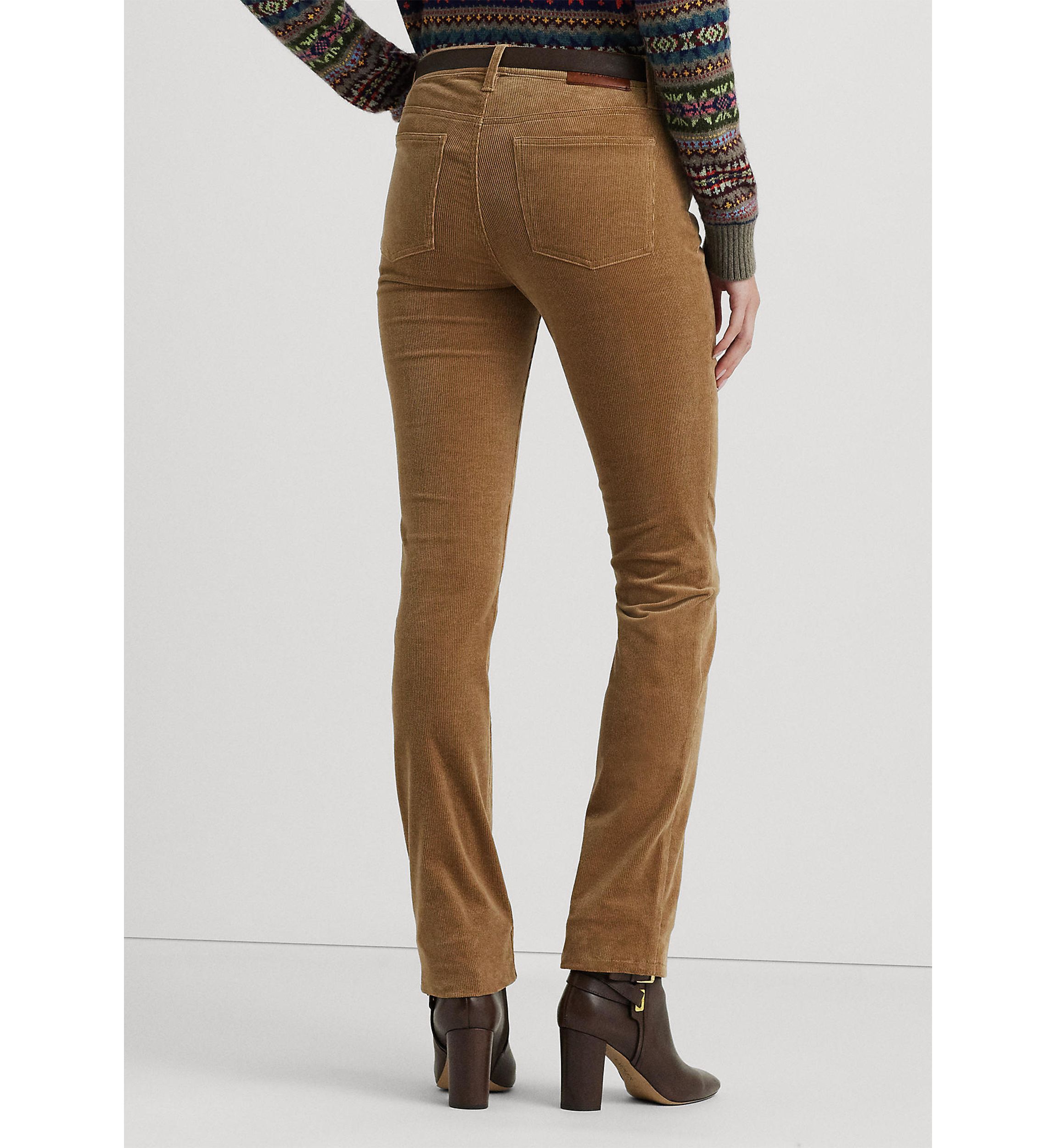 Stretch Corduroy Mid Rise Straight Pants