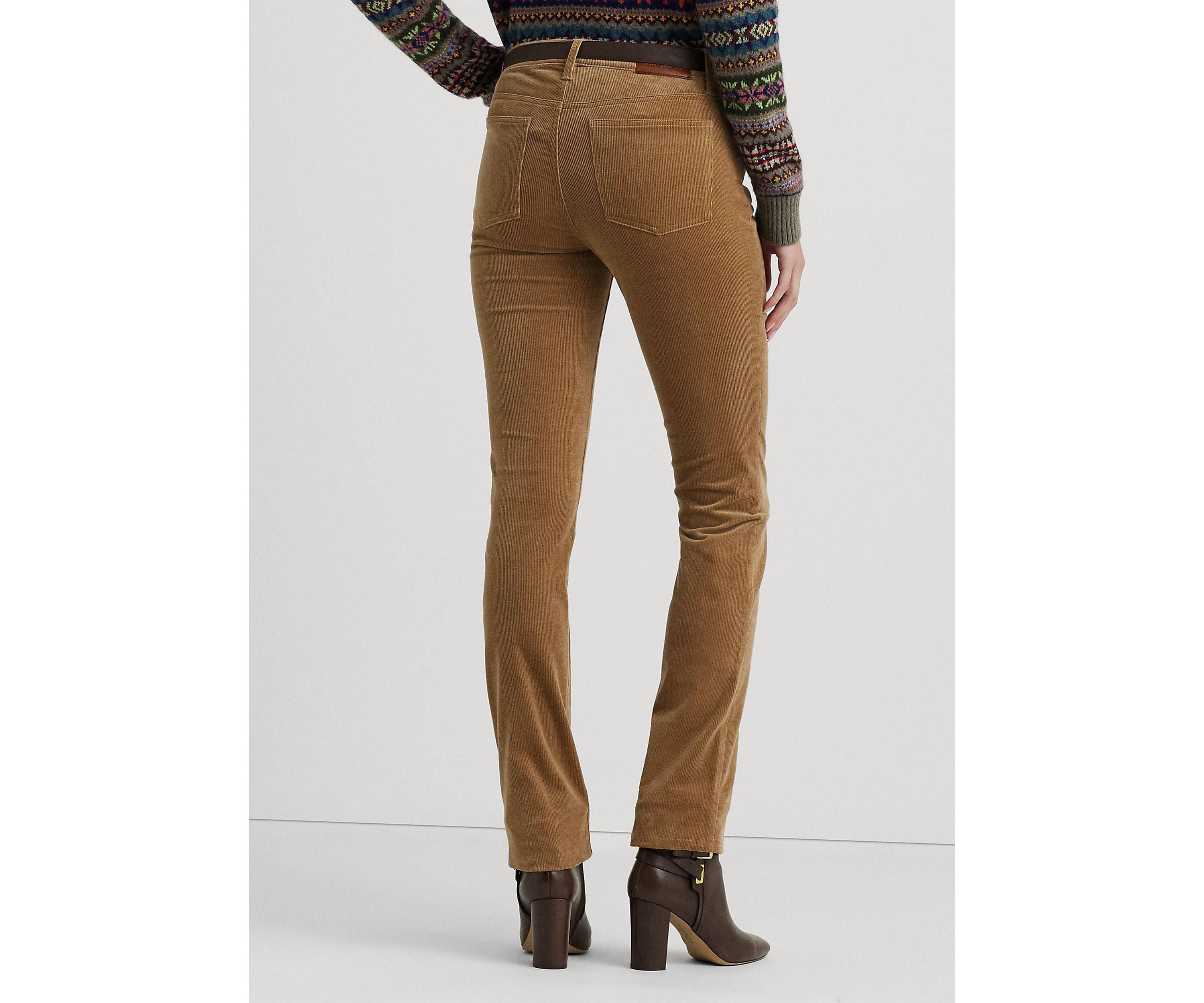 Stretch Corduroy Mid Rise Straight Pants